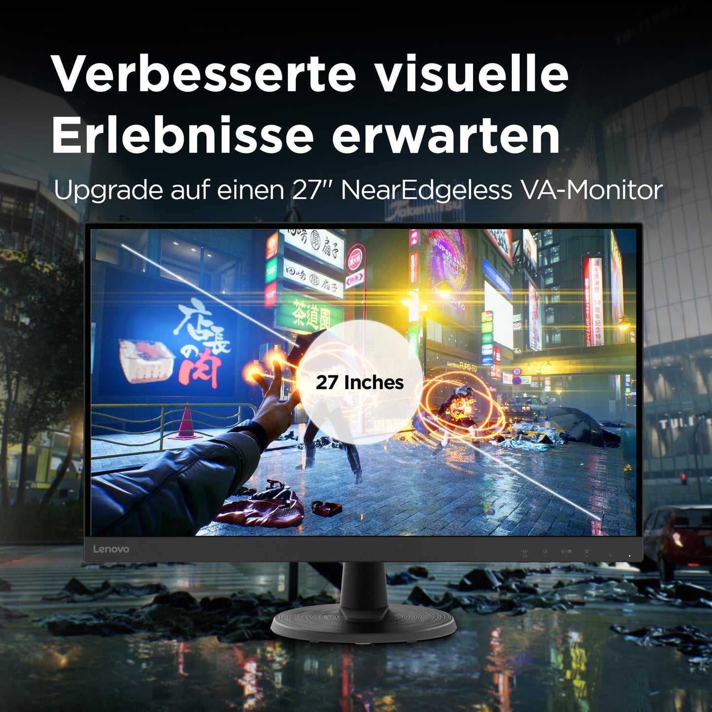 Lenovo D27-45 Monitor | 27" Full HD Monitor | 1920x1080 | 75Hz | 250 nits | 4ms Reaktionszeit | VA-Panel | HDMI | VGA | AMD Radeon FreeSync | entspiegelt | 4,6kg | schwarz