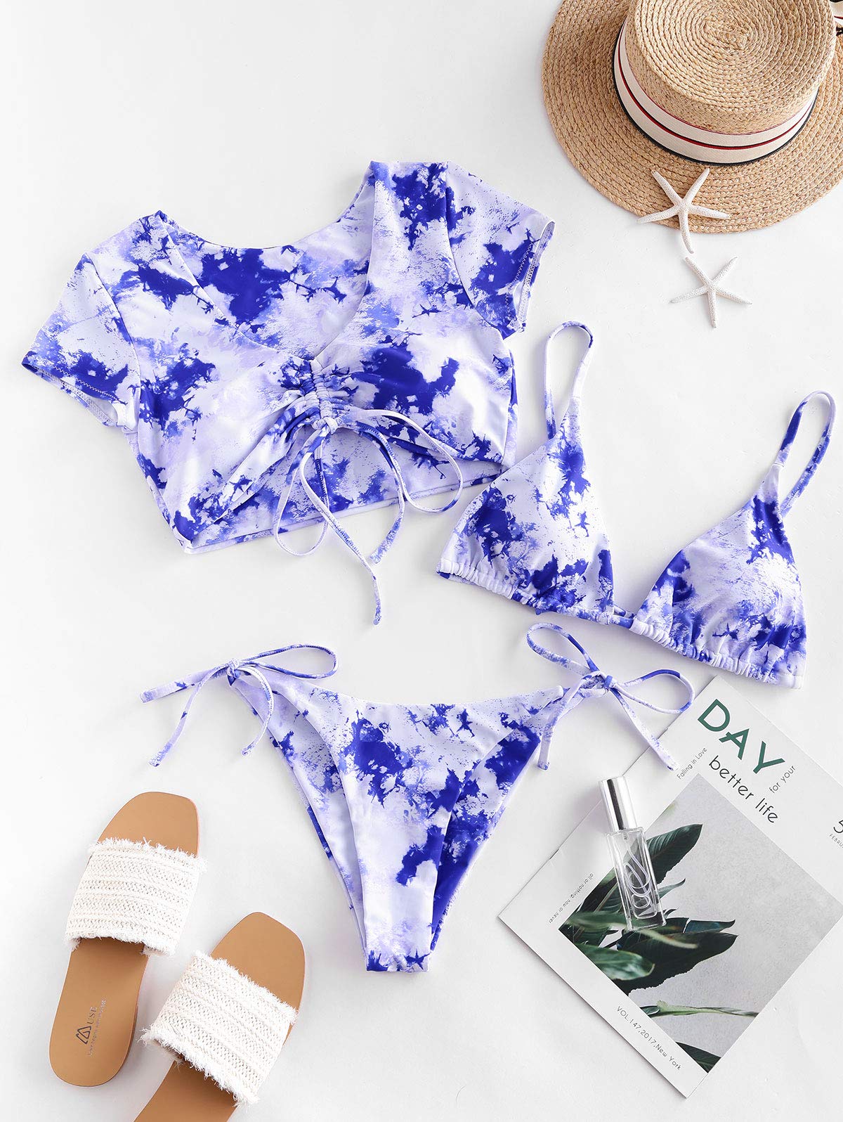 ZAFUL Padded Bikini Set Tie-Dye Triangle Top Low Waist Swim Shorts