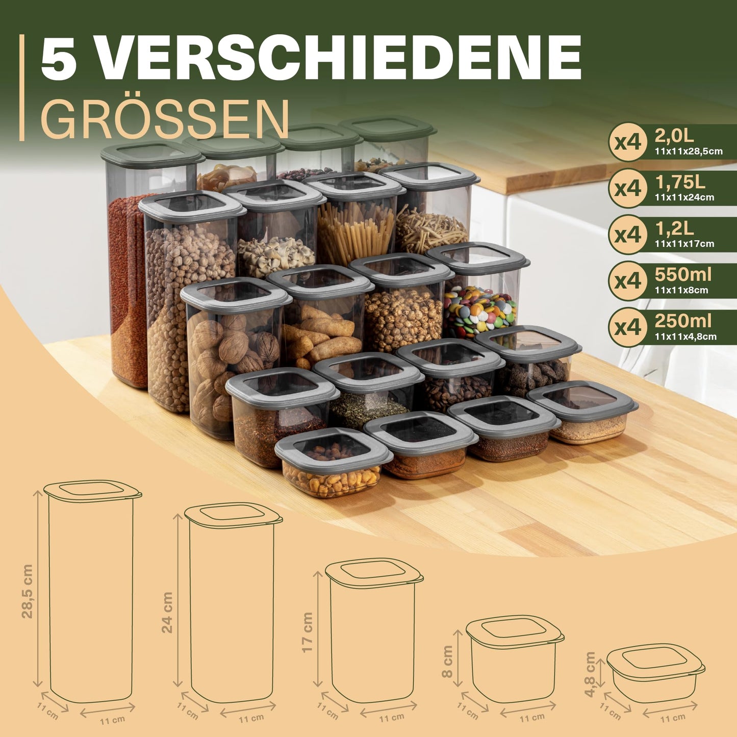 Viwares Vorratsdosen mit Deckel Luftdicht, 12er Vorratsbehälter Set BPA-Frei, Vorratsdose zur Müsli Mehl Aufbewahrung Küche, Praktische Organizer Küche, Frischhaltedosen für Lebensmittelaufbewahrung
