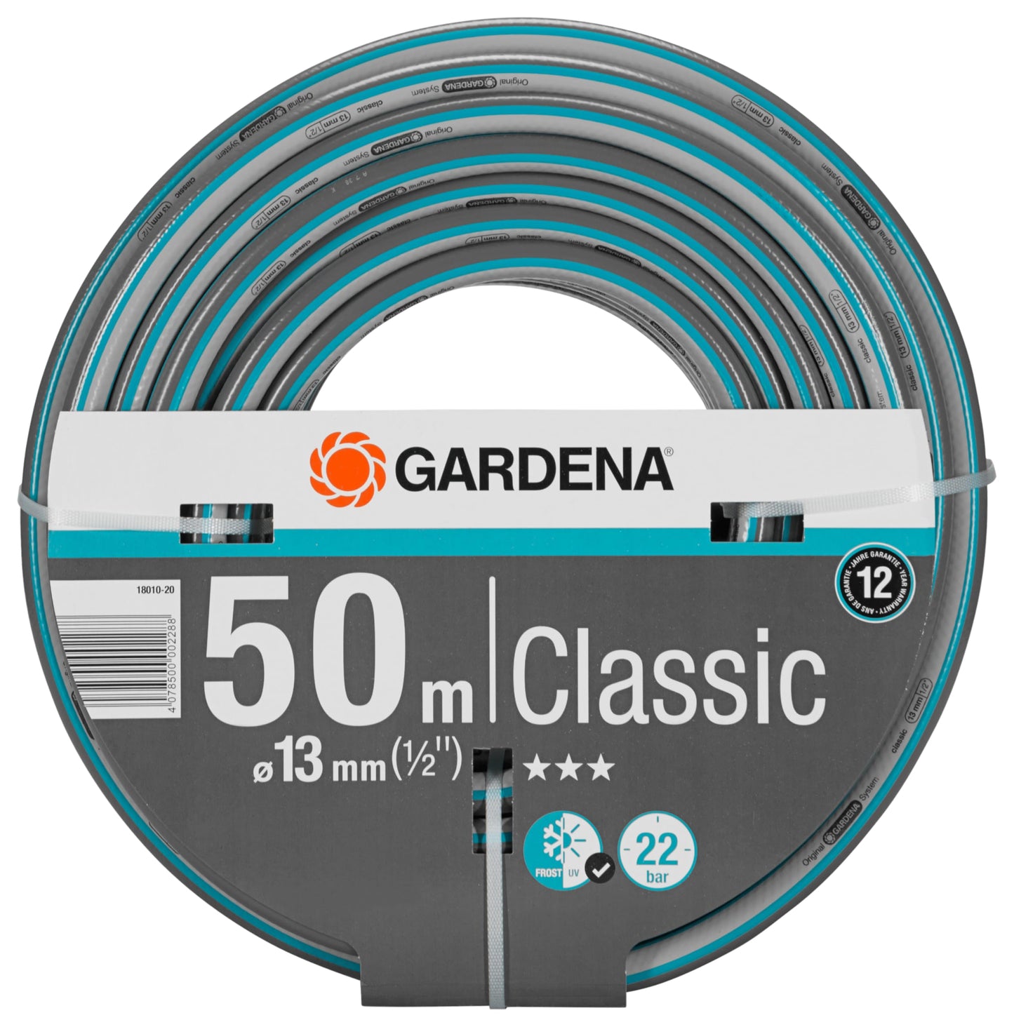 Gardena Classic Schlauch Aktion 13 mm (1/2 Zoll), 18 m: Universeller Gartenschlauch aus robustem Kreuzgewebe, 22 bar Berstdruck, UV-beständig, ohne Systemteile (18001-20) grau 18m ohne systemteile
