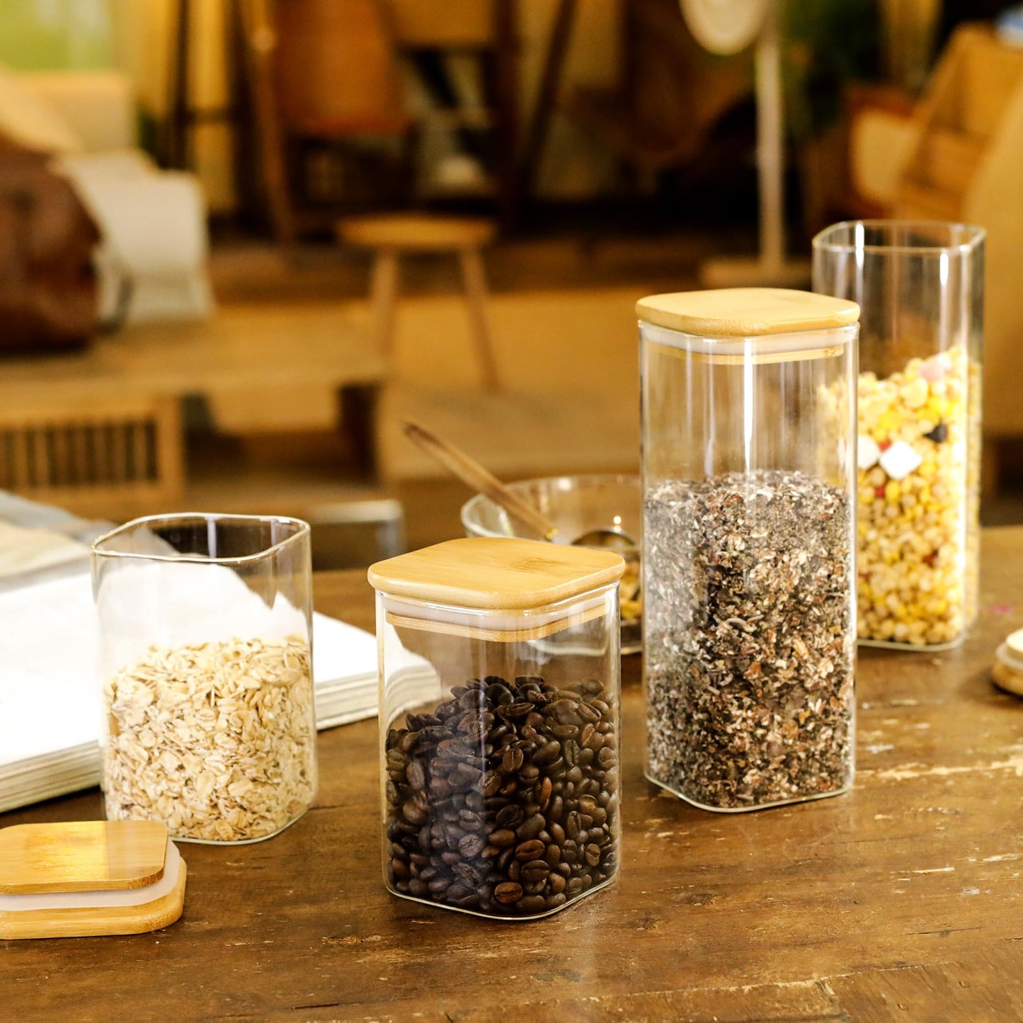 LIBWYS 12er Set Vorratsgläser mit Deckel Eckig Vorratsdose Glas - in 3 Größen: 720ml;1150 ml; 1580 ml - 12pcs Plus Edition