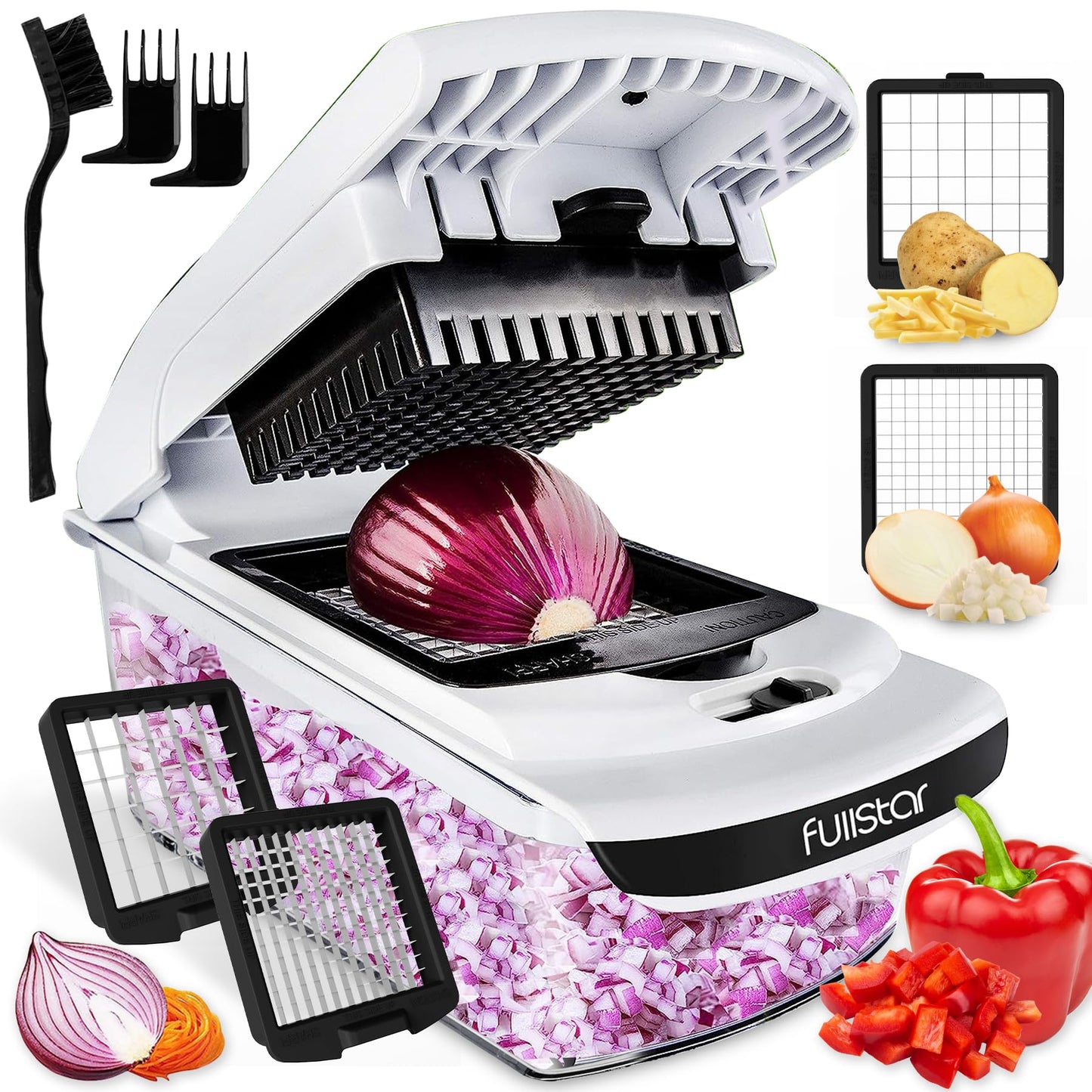 Gemüseschneider Spiralschneider Gemüsehobel - Gemüse Schneider Zwiebelschneider Kartoffelschneider Obstschneider - Vegetable Chopper Cutter Dicer (4-in-1 - Weiß)