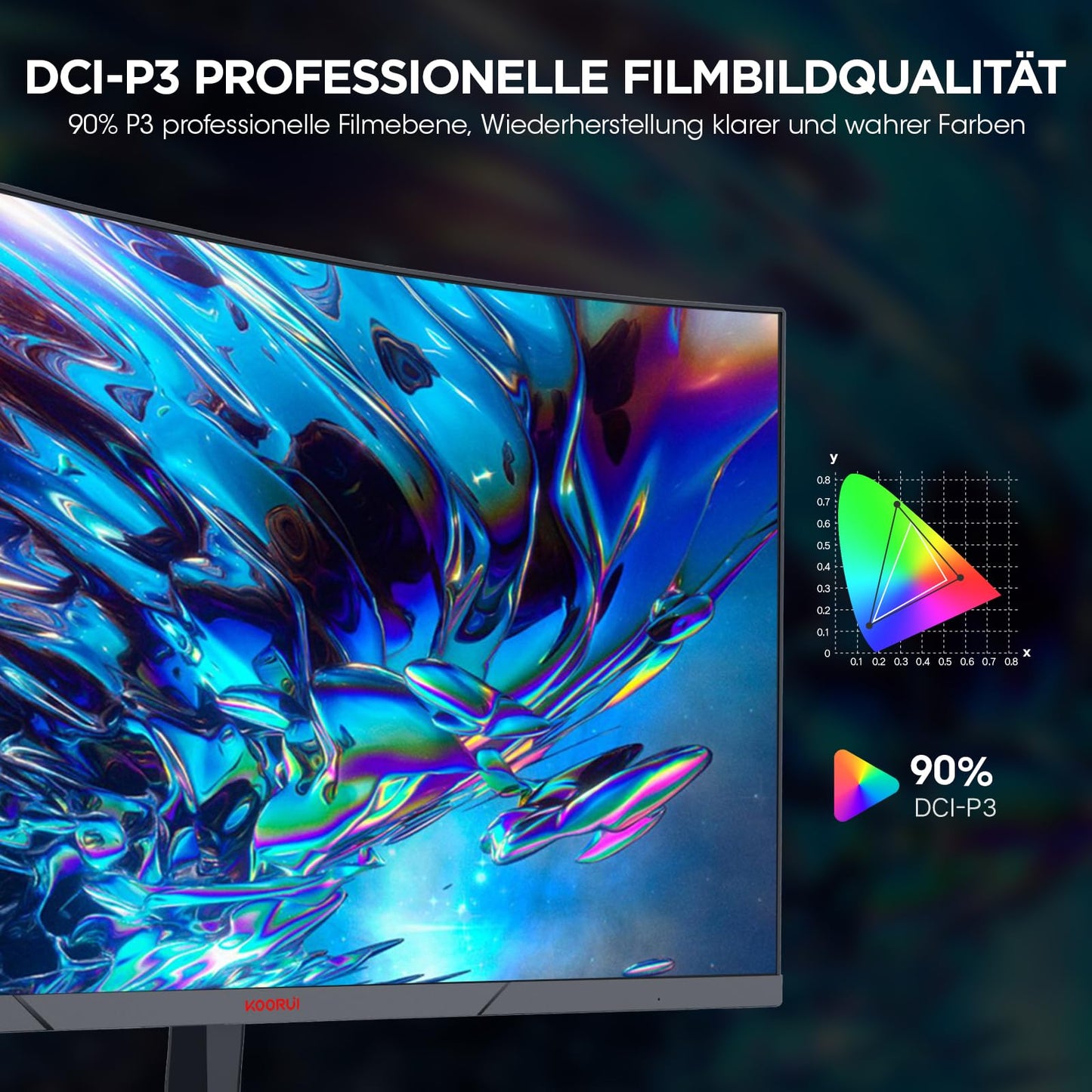 KOORUI 24 Zoll Curved Gaming Monitor, FHD 1080p, 1ms Reaktionszeit,180Hz Bildwiederholraten, HDMI 2.0/DP 1.2, 250cd/m² Helligkeit