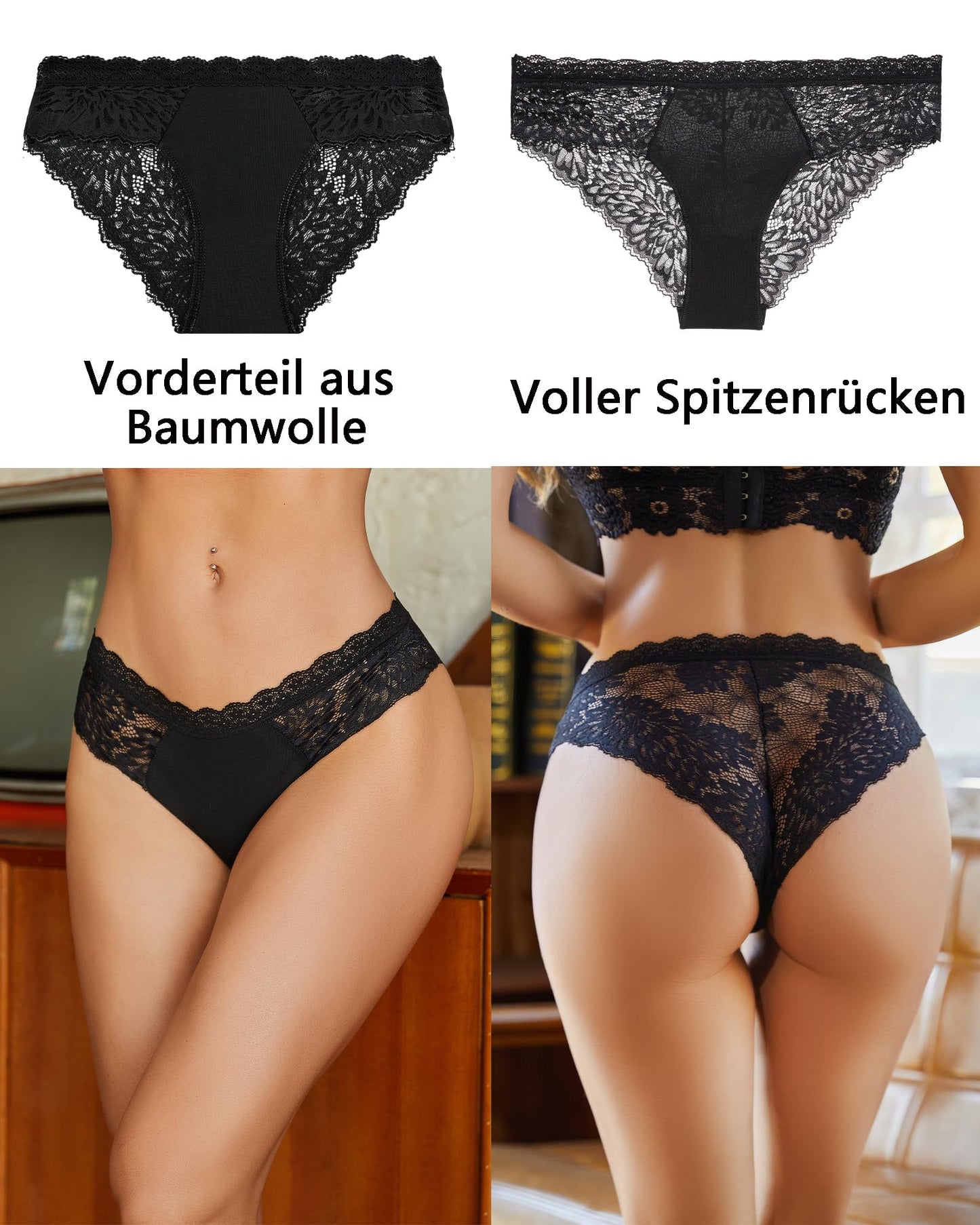 Women's Cotton Lace Underwear Women's Sexy Briefs - Multipack 6