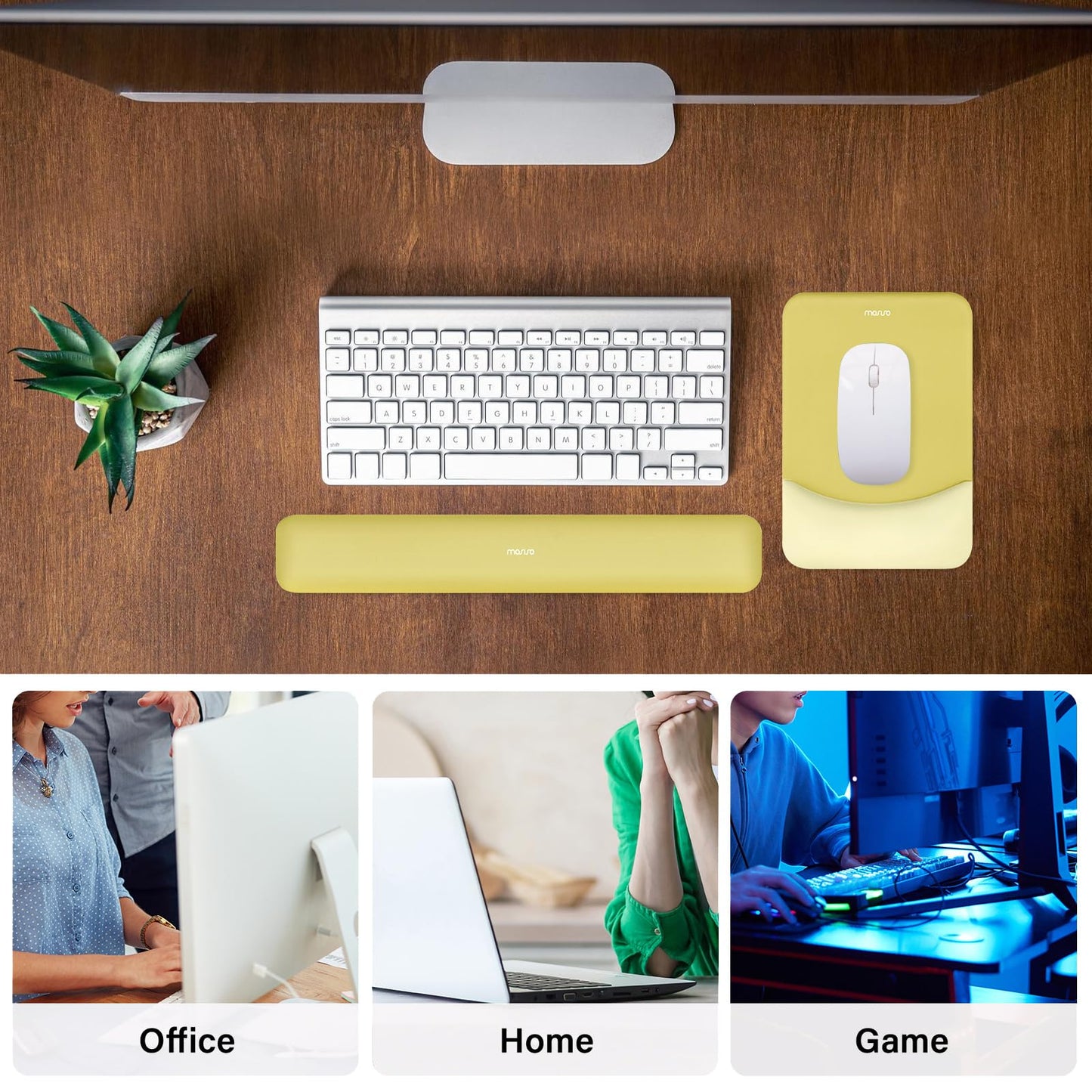 MOSISO Handgelenkstütze für Mauspad&Tastatur Set, Rechteckig Ergonomisch Mauspad Rutschfest Basis Home/Büro Schmerzlinderung&Typing Kissen mit Neopren Cloth&Erhöht Gebogen Memory Schaum,Grün