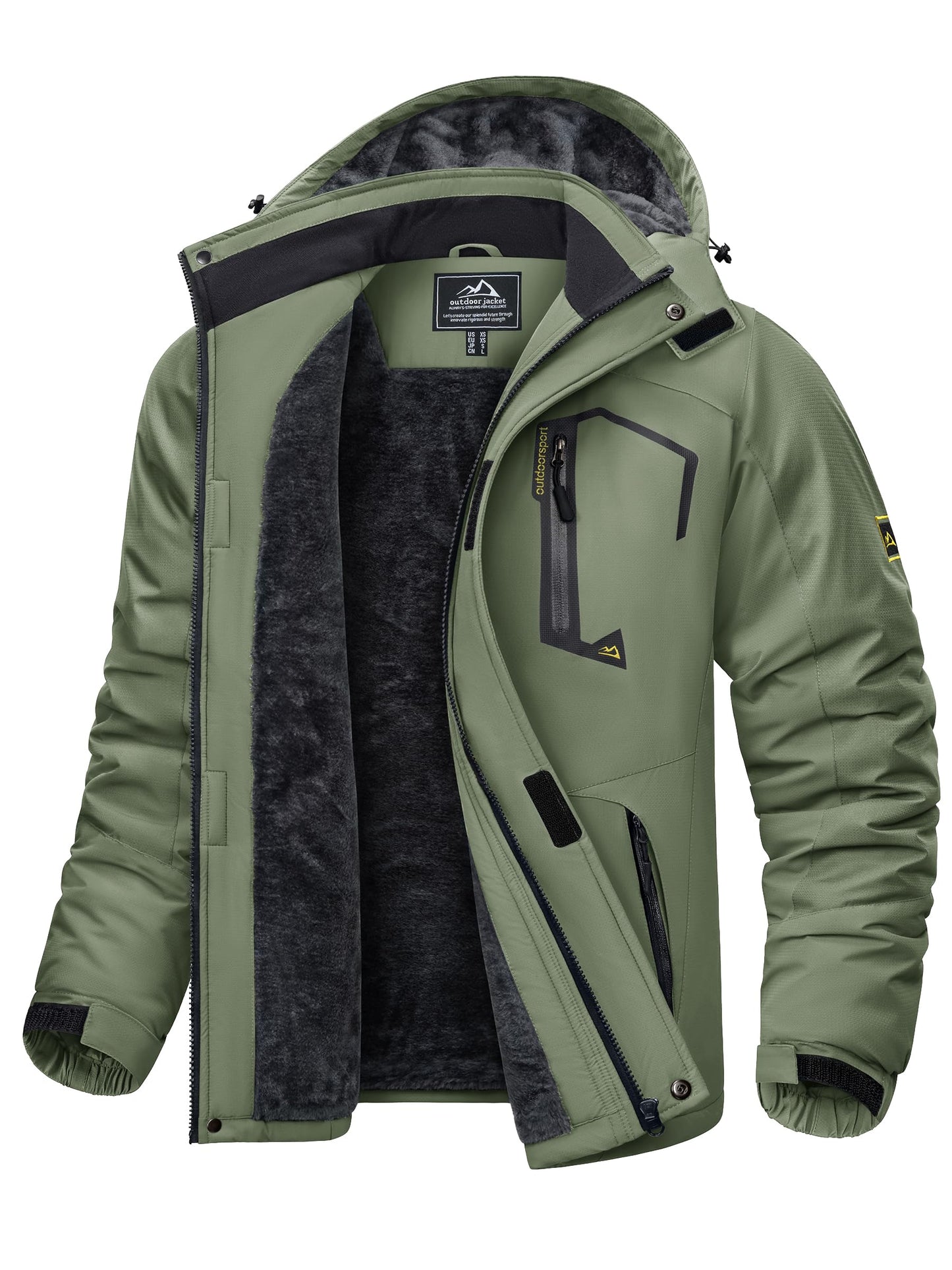 KEFITEVD Herren Skijacke Atmungsaktiv Warm Gefüttert Winterjacke mit Abnehmbarer Kapuze Snowboardjacke Wasserdicht Outdoorjacke