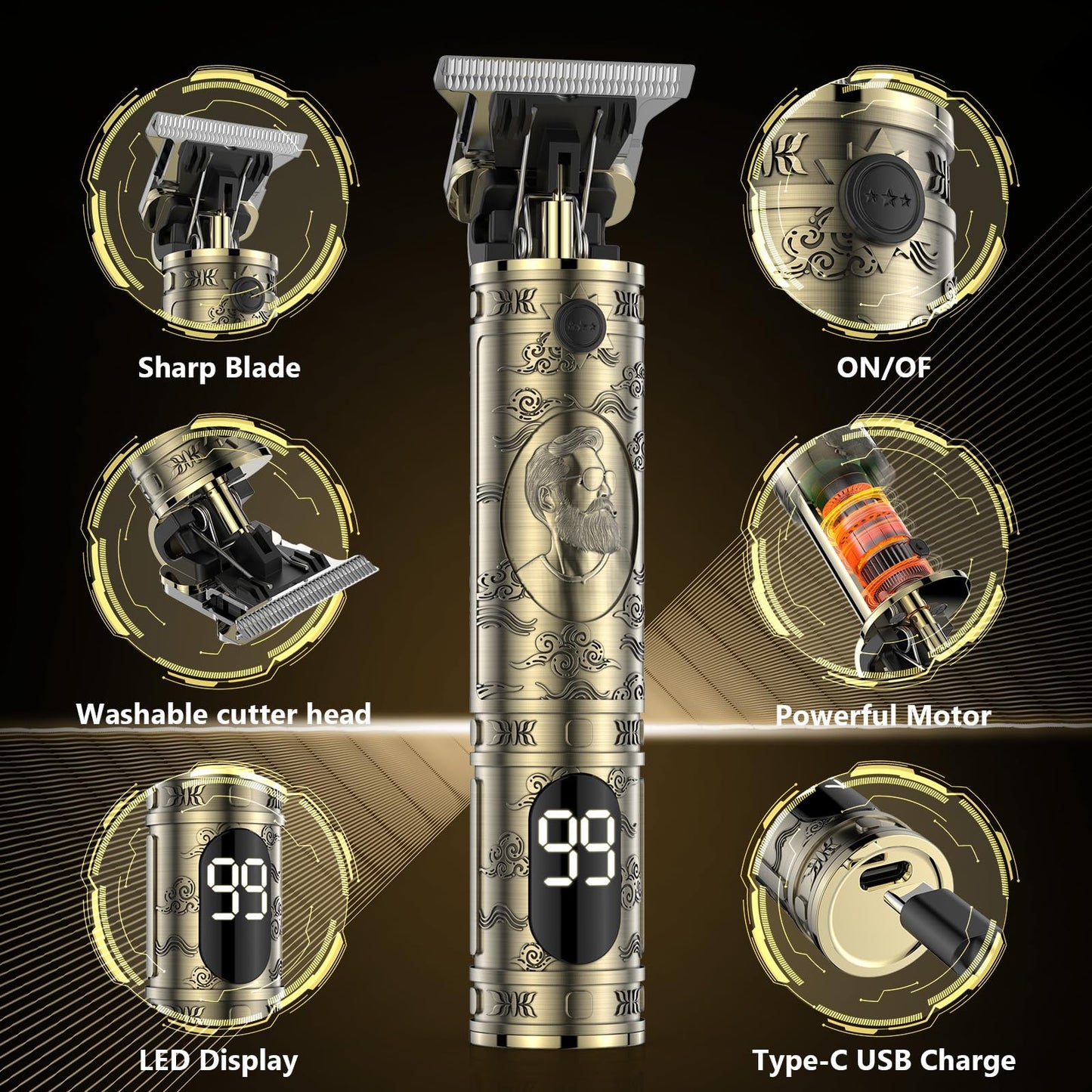 Haarschneidemaschine, Trimmer Barttrimmer Herren LED Anzeige Haartrimmer Herren Konturen Haartrimmer Konturen Haarschneidemaschine Profi Bartschneider Rasierer Haarschneider Hair Clipper