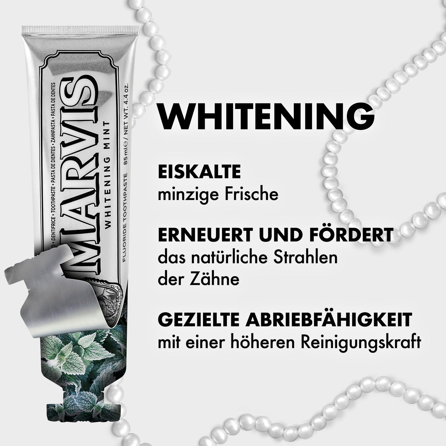 Marvis Whitening Mint Zahnpasta, 85 ml, Whitening Zahnpasta fördert eine natürliche Zahnaufhellung, Zahncreme entfernt Plaque & verleiht langanhaltende Frische