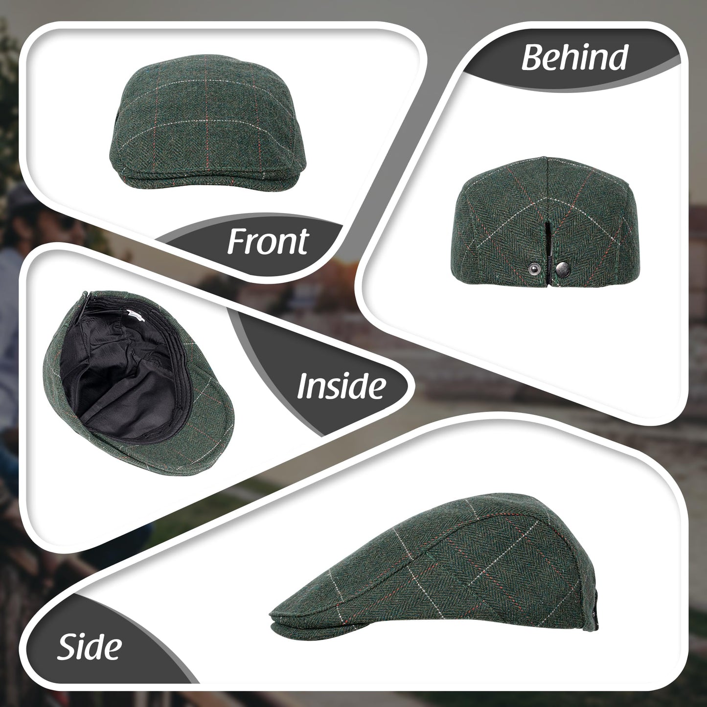 besbomig Schiebermütze Barret Flat Cap Schirmmütze für Herren Damen, Gatsby Newsboy Cap Baskenmützen Golfermütze, Frühling Herbst Winter, 55-59cm