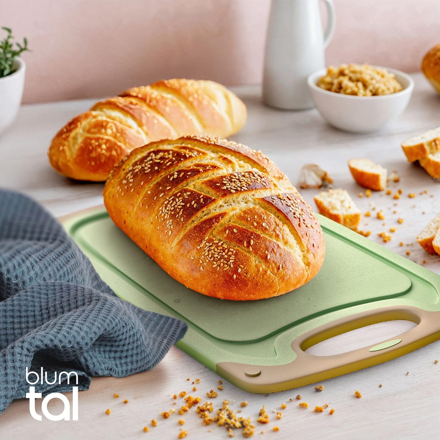 Blumtal Schneidebrett Set mit 3 Größen (S/M/L) - Schneidebrett Kunststoff groß + Saftrillen & Griff - Cutting Board - Küchenbrett BPA frei - Schneidbrett Spülmaschinenfest - Schneidebretter Grau