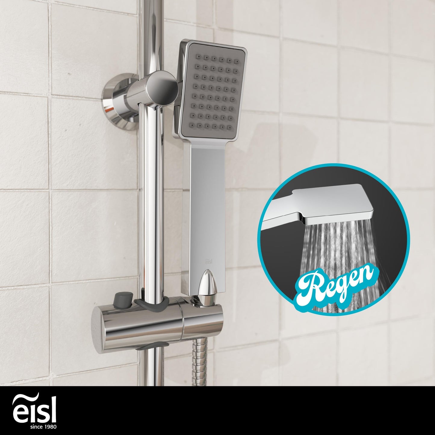 EISL Duschset EASY FRESH, Duschsystem ohne Armatur 2 in 1 mit großer Regendusche (250 x 200 mm) und Handbrause, Regendusche ohne Armatur ideal zum Nachrüsten, komplettes Montageset, Chrom DX12006