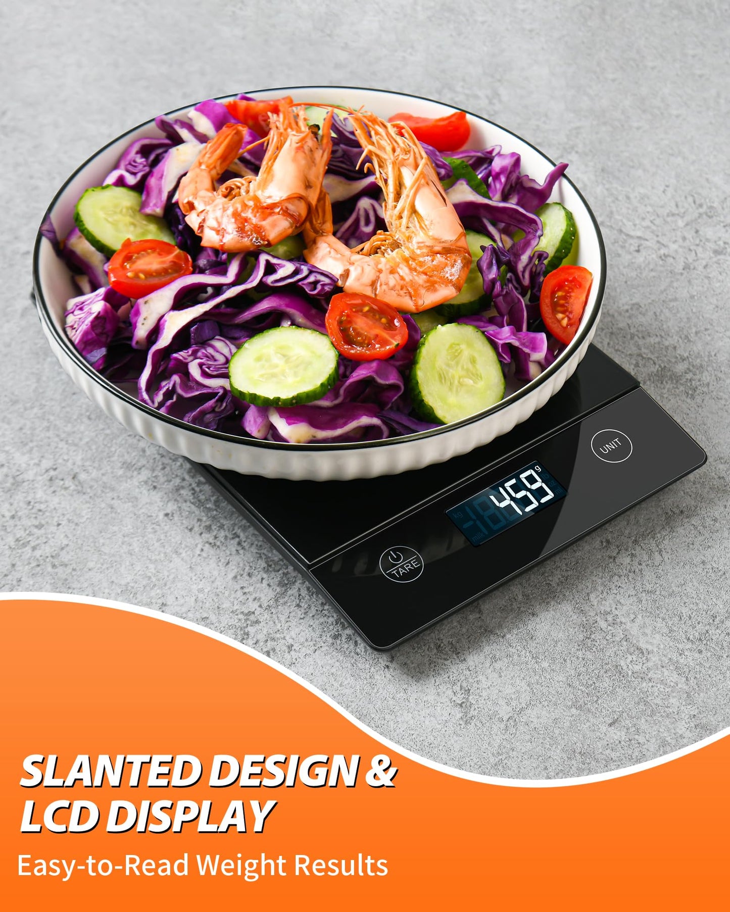 Küchenwaage Digital,Küchenwaage Geneigtes Display,Waage Küchenwaage 10KG,Hochpräzise 1g Digitale Küchenwaage mit Tara-Funktion,Schwarz Glas Lebensmittelwaage Wasserdicht,Touchscreen inkl. Batterien