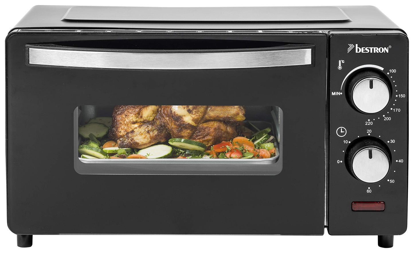 Bestron AOV9 Kompakter Mini-Backofen mit Ober-/Unterhitze, 9 Liter, 800 Watt, Schwarz