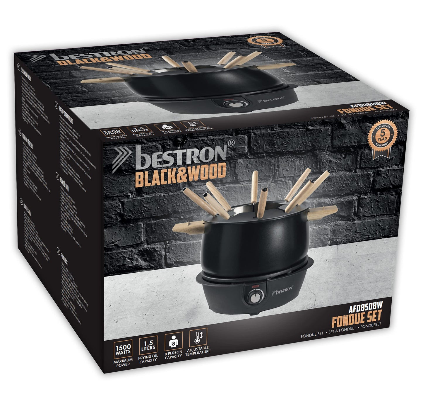 Bestron elektrische Fondue Set für bis zu 8 Personen, mit 8x Fonduegabeln & stufenlosen Thermostat, inkl. Spritzschutz, Farbe: Kupfer