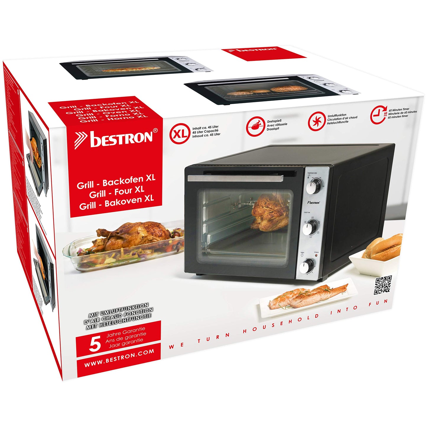 Bestron AOV9 Kompakter Mini-Backofen mit Ober-/Unterhitze, 9 Liter, 800 Watt, Schwarz