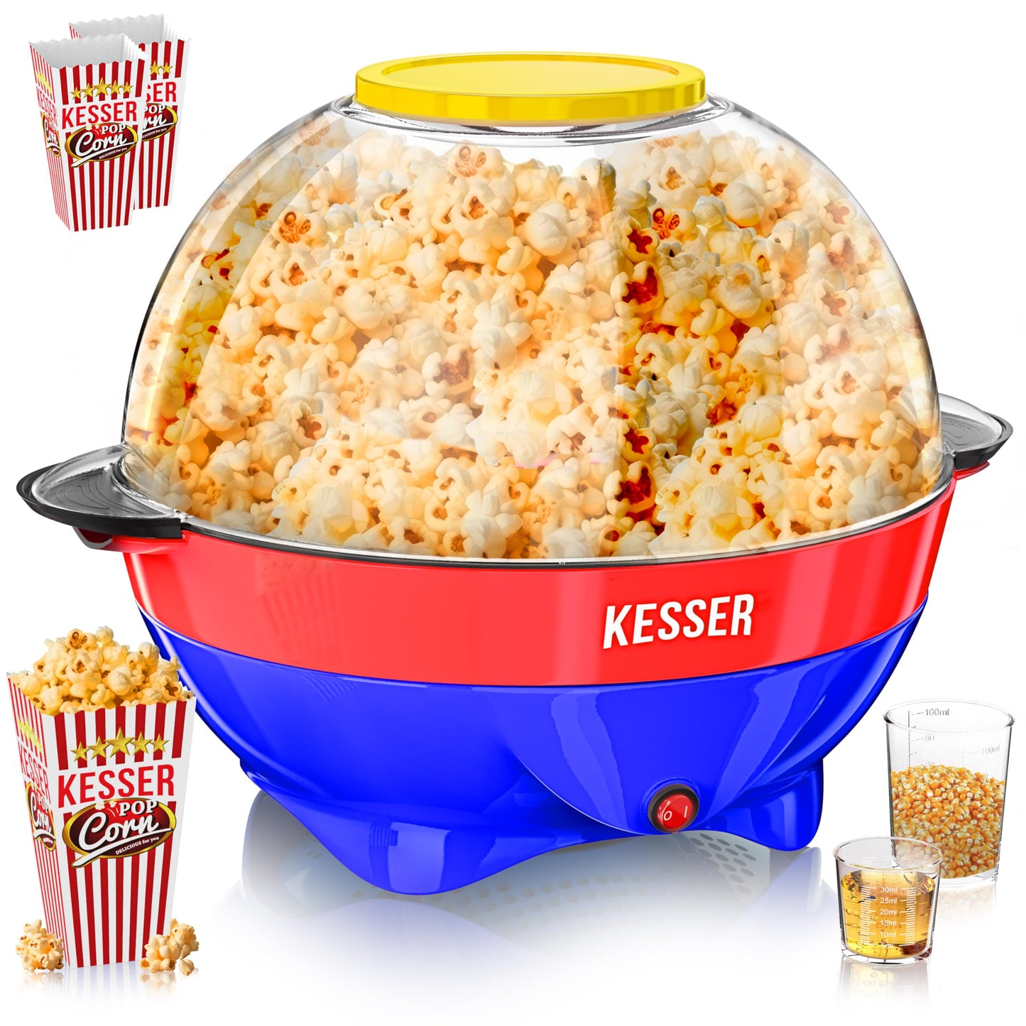 KESSER® Popcornmaschine Groß 800W | Popcorn-Maker 5,5l Inhalt mit Antihaftbeschichtung Deckel & Servierschale | für Öl Butter Zucker Stille & Schnelle inkl. abnehmbarer Heizfläche