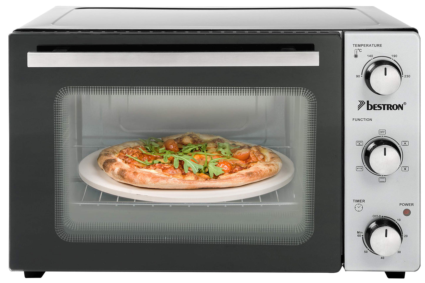 Bestron AOV9 Kompakter Mini-Backofen mit Ober-/Unterhitze, 9 Liter, 800 Watt, Schwarz