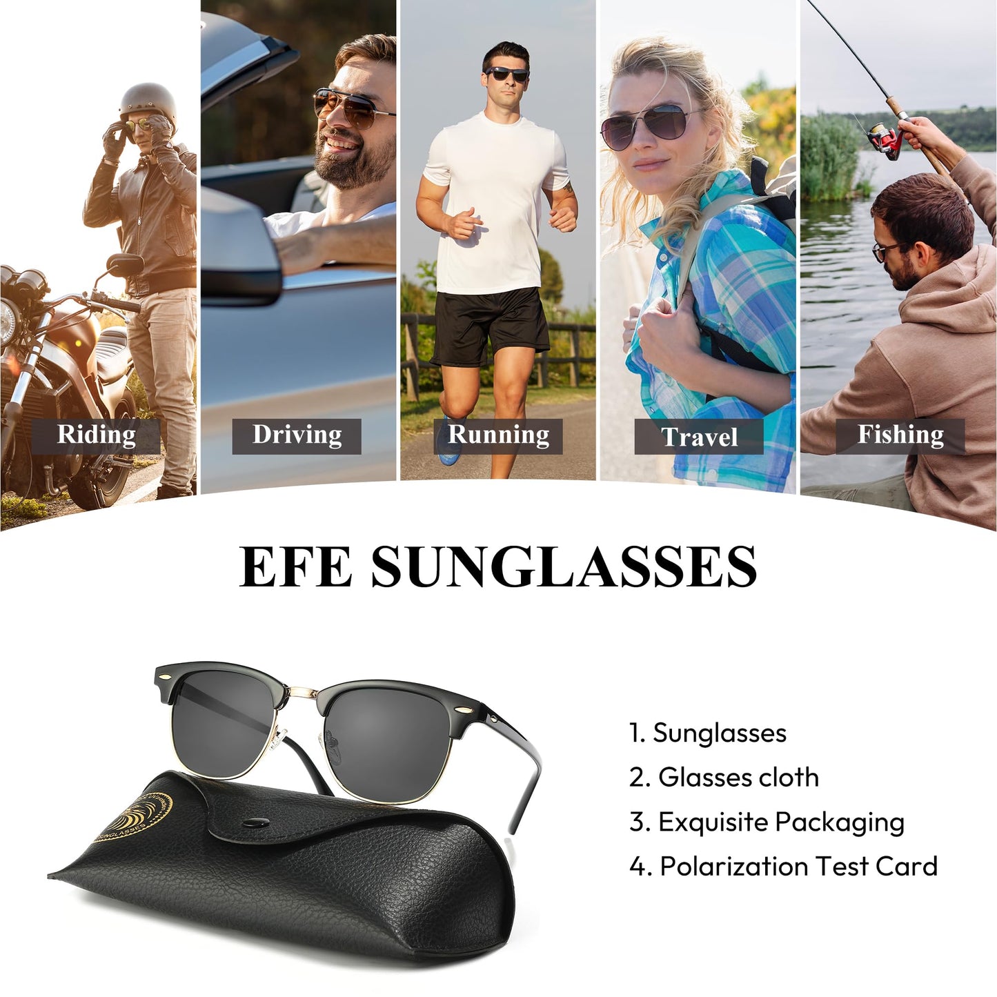 EFE Sonnenbrille-Herren-Damen-Polarisiert-Rechteckig-Sonnenbrillen Unisex Retro Klassische Vintage Polarisierte Brille UV400 Schutz Classic Sunglasses Eckig für Fahren