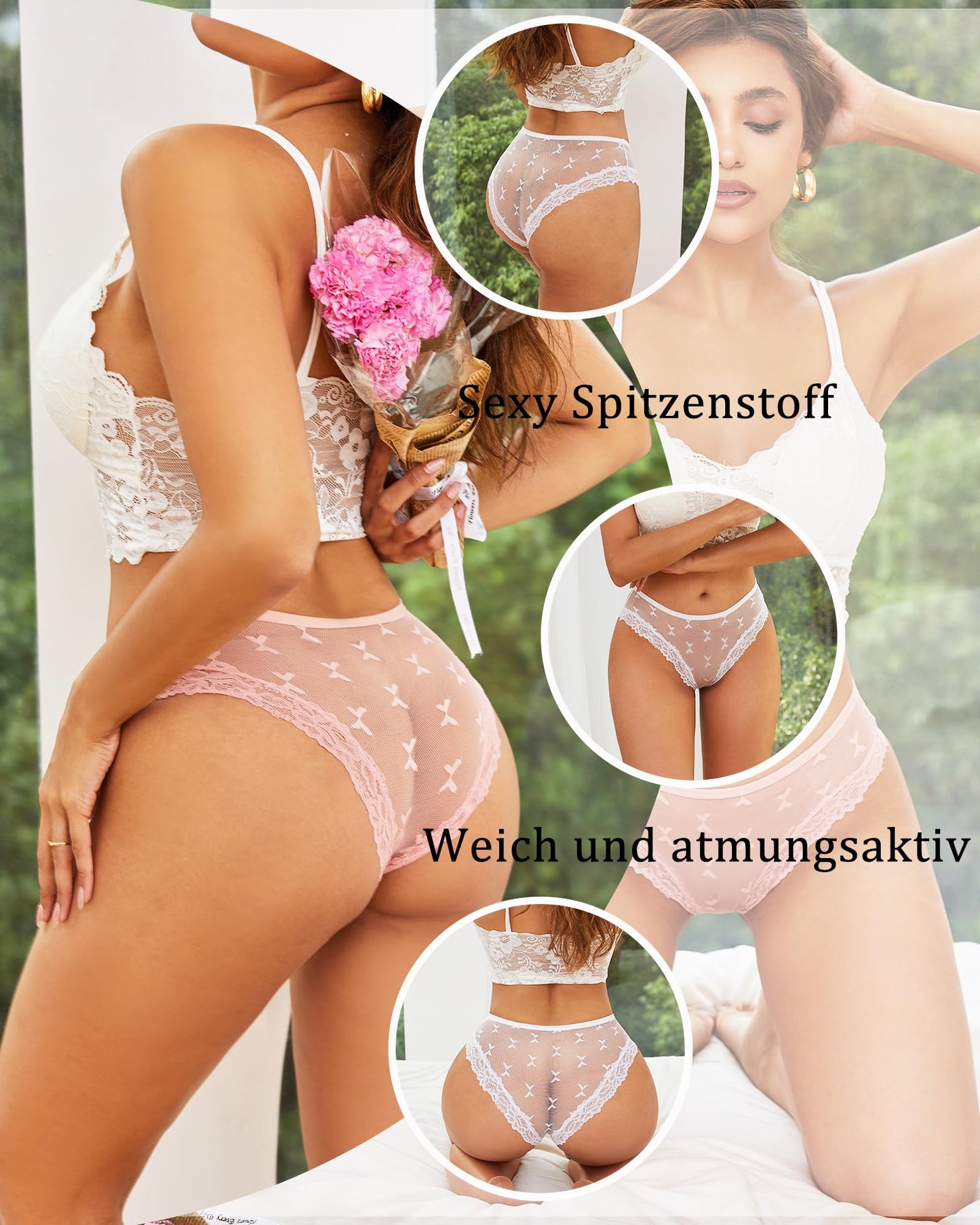 Women's Lace Brazilian Briefs Pack of 6 Seamless Sexy Hipster Underwear (S–XL)