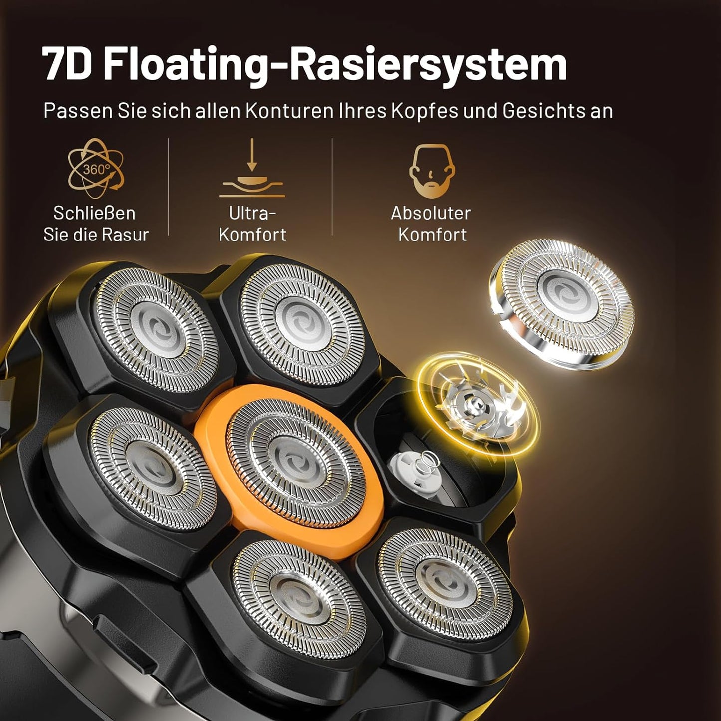 Glatzen Rasierer Herren, Dyoonoer Wasserdicht 7D Flexibler Glatzenrasierer, Magnetische Schwebender Kopf, Nass und Trocken Glatzen Rasierer mit LED Anzeige, Leicht Halten und Reinigen