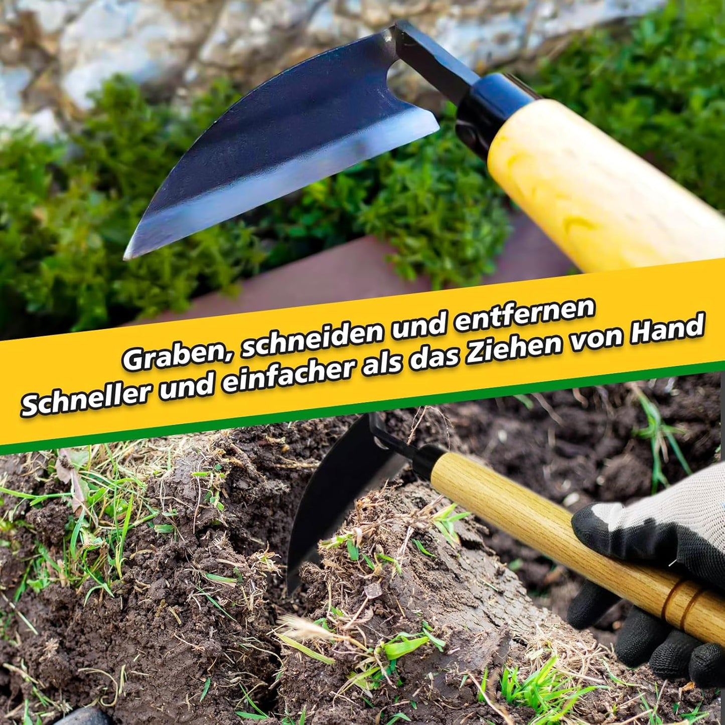 Nhcuijun Dreieckige Gartenhacke, Japanisches Gartenwerkzeug, Ideales Gartenzubehör zum Entfernen von Unkraut und Moos, Länge: 35 cm