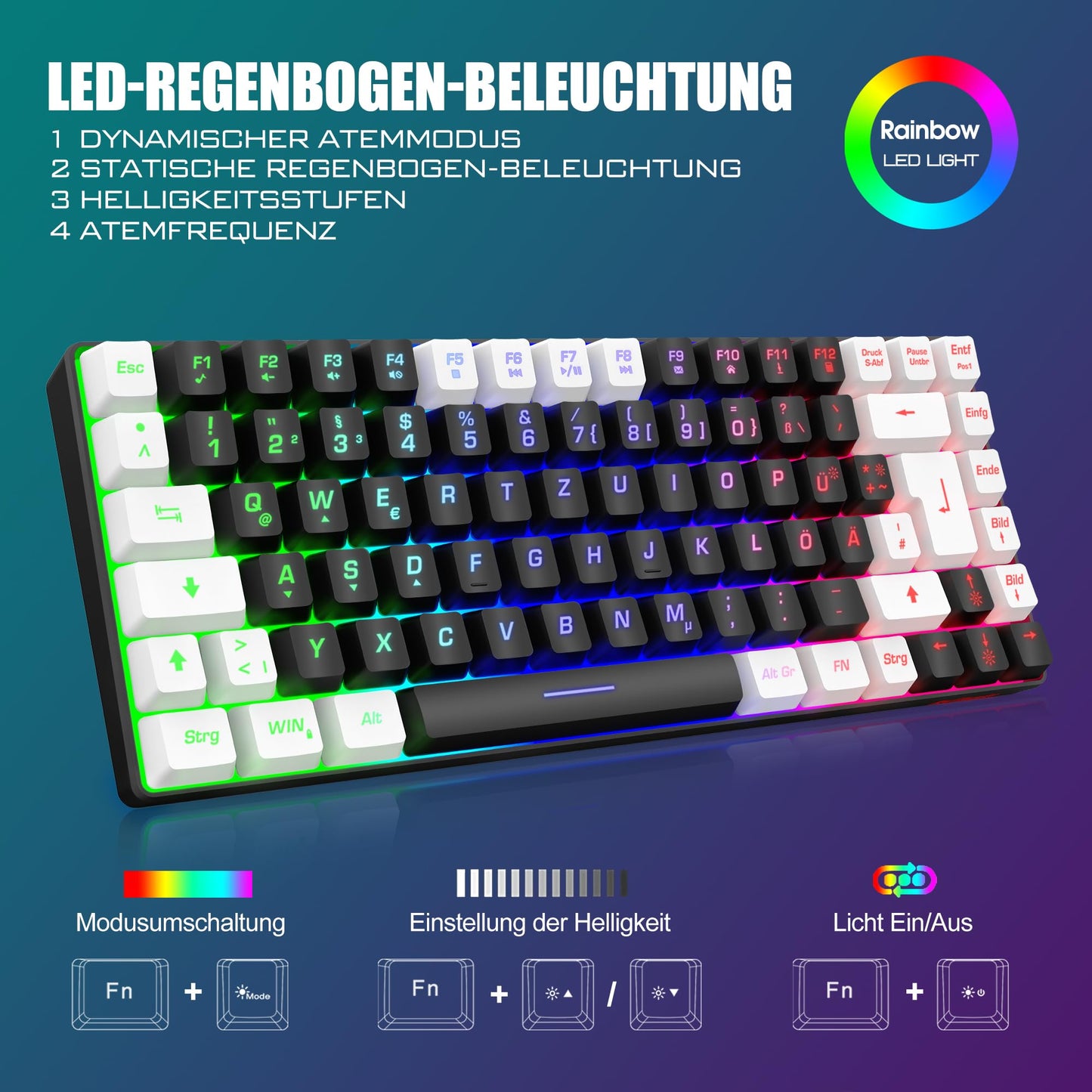 RedThunder 75% Kabelloses Gaming Tastatur und Maus Set, QWERTZ DE Layout, 85 Tasten TKL Wiederaufladbare Kompakte Tastatur, Ultraleichte 7200DPI-Maus mit Wabenkonstruktion für PC MAC PS5 Xbox Gamer