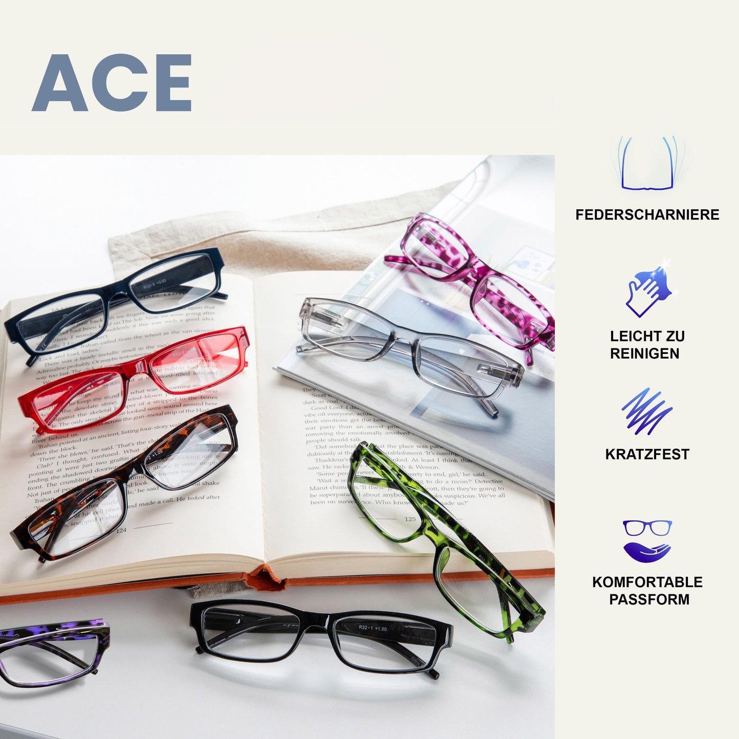 Die Lesebrille Unternehmen Schwarz Leicht Komfortables Leser Wert 4er-Pack Designer Stil Herren Frauen UVR4PK032 +1,50