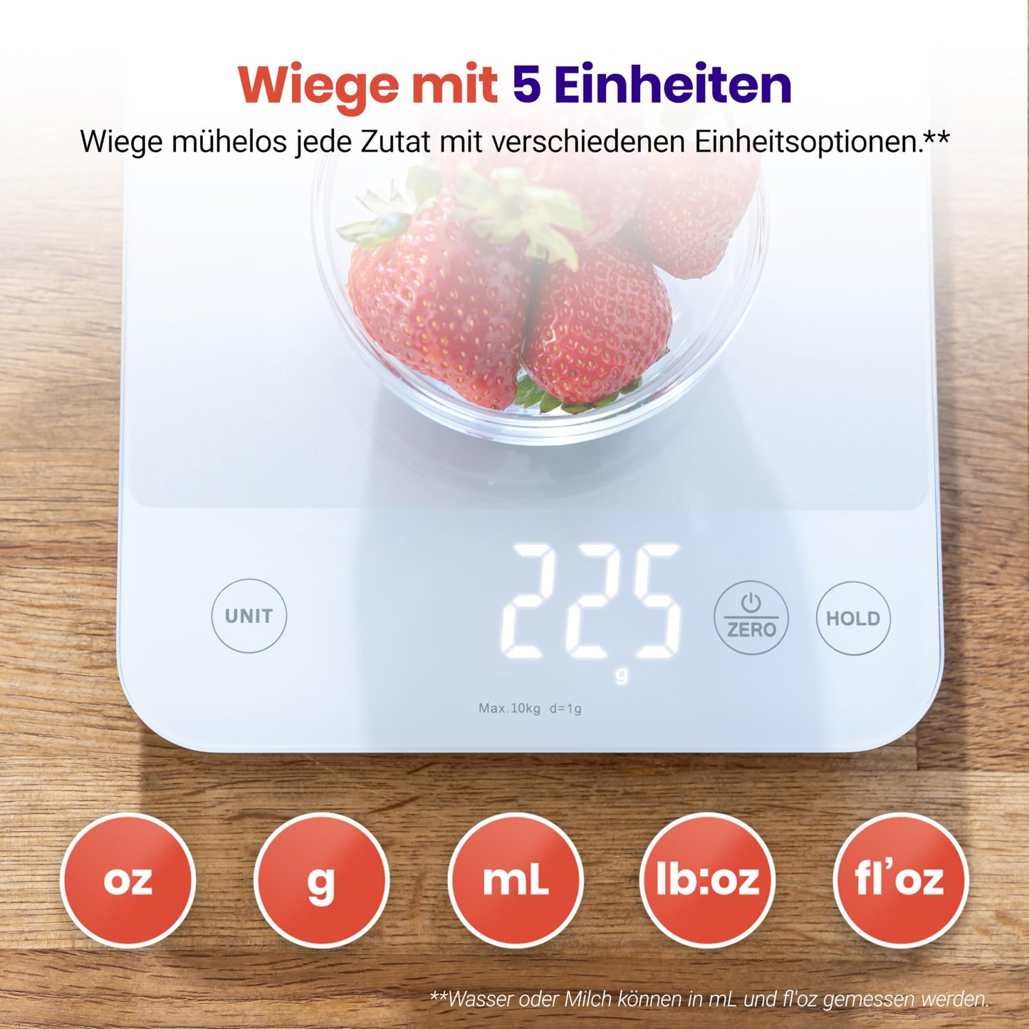 ETEKCITY Küchenwaage, digital 5KG mit großem LCD-Display,Digitalwaage, Briefwaage mit Großer Edelstahl Wiegefläche, Flüssigkeitsmessung, hohe Präzision auf bis zu 1g, Tara-Funktion, Silber
