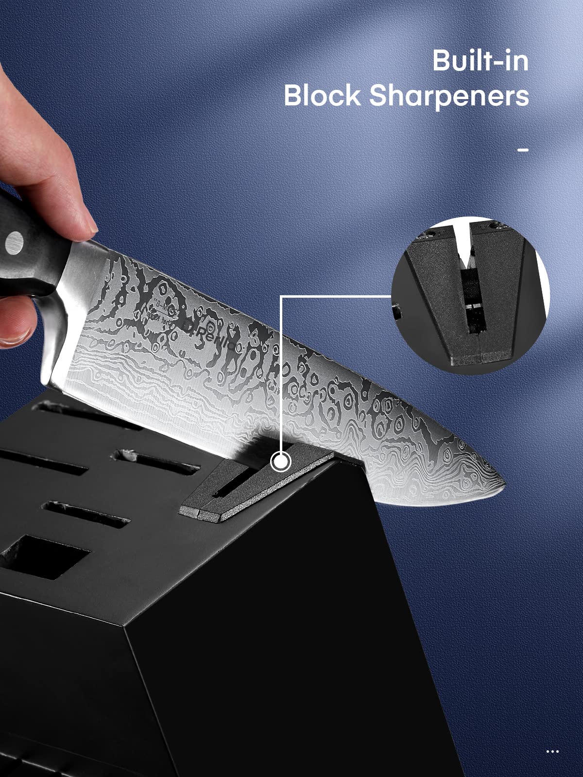 D.Perlla Messerblock Set, 14-TLG Selbstschärfender Messerblock, Scharf Edelstahl Messerset Set mit Kunststoff-Griff und Holzblock, Profi Küchenmesserset, Schwarz