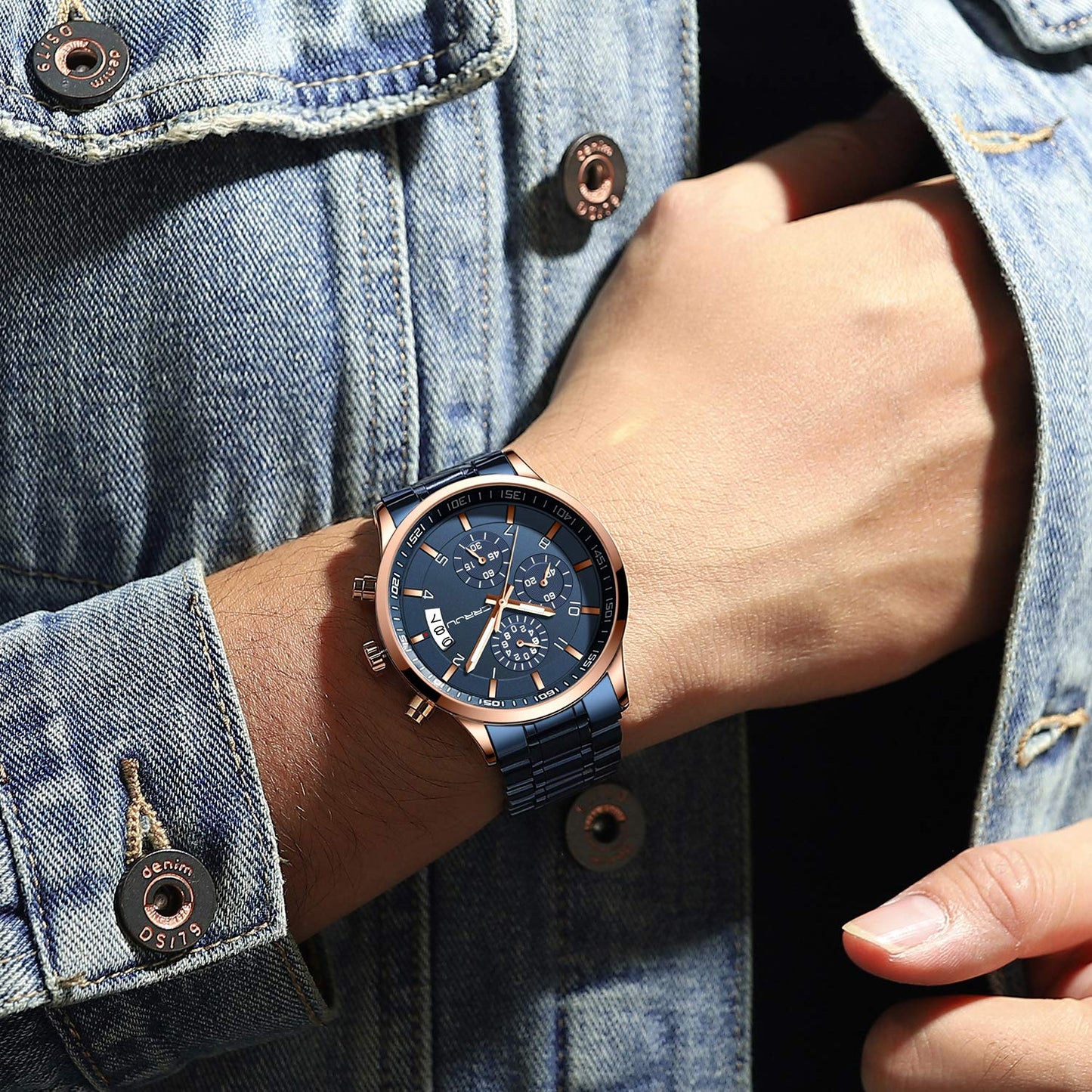 CRRJU Herren Uhr Business Edelstahl wasserdichte Chronographen mit Kalender Armbanduhr Edelstahlband Stoppuhr Analog Quarzuhr