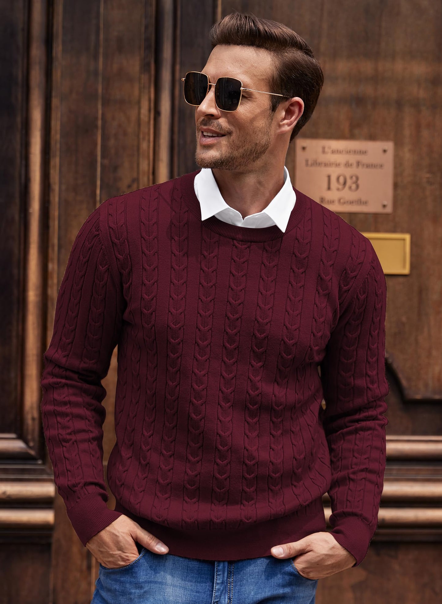 NITAGUT Men’s Cable Knit Sweater – Slim Fit Crewneck Pullover