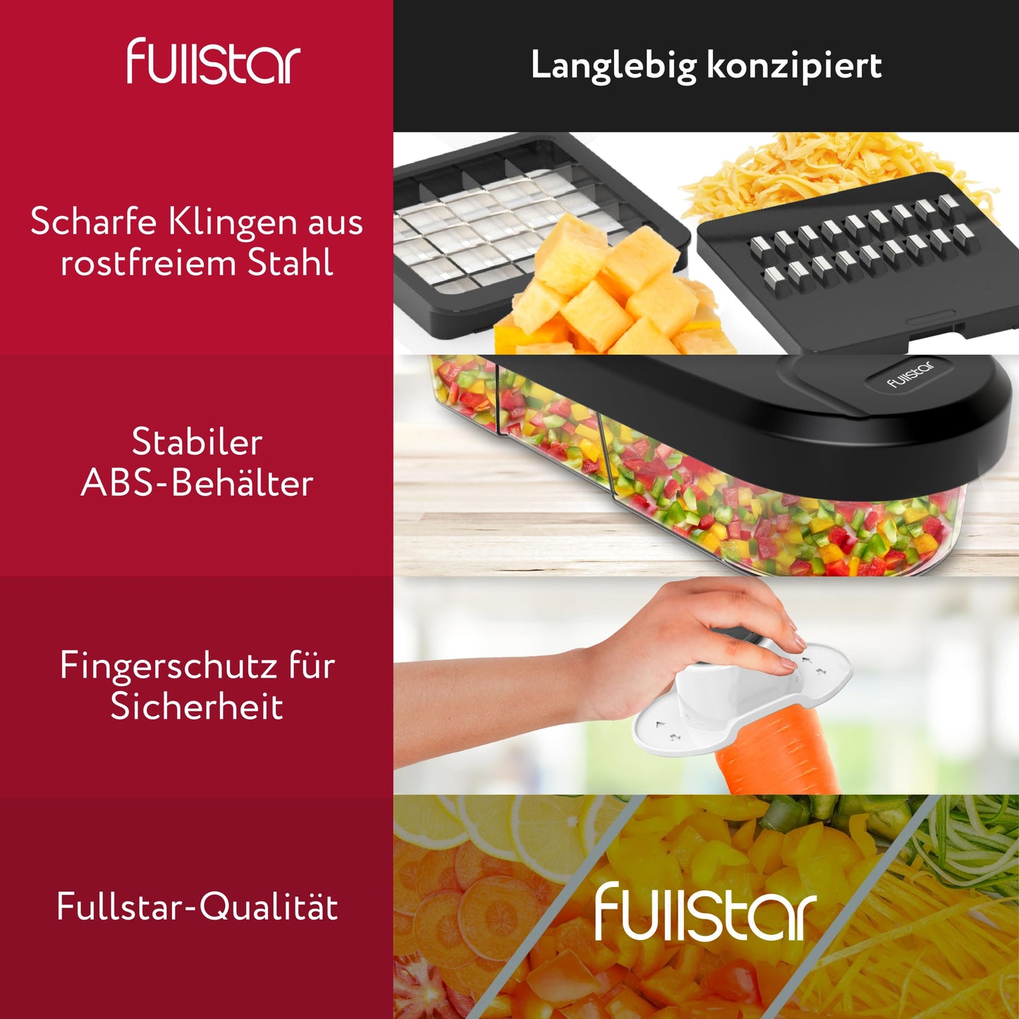 Gemüseschneider Mandoline Gemüsehobel - Gemüse Schneider Gurkenhobel Zwiebelschneider Kartoffelschneider Obstschneider - Reibe für Gemüse und Käse - Julienneschneider (6-in-1 Kompakt Weiß)