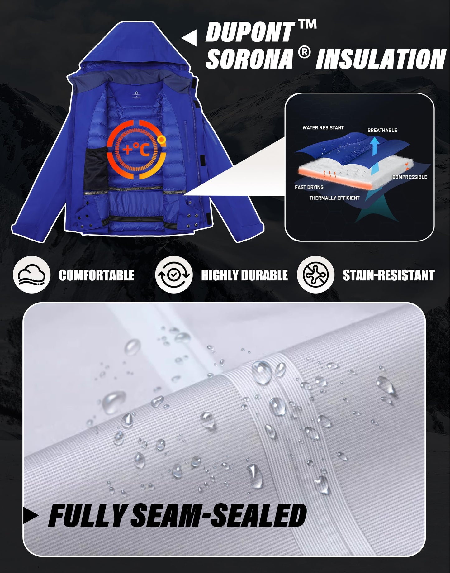 Men’s Ski Jacket – Waterproof, Warm & Breathable Snowboarding Winter Coat