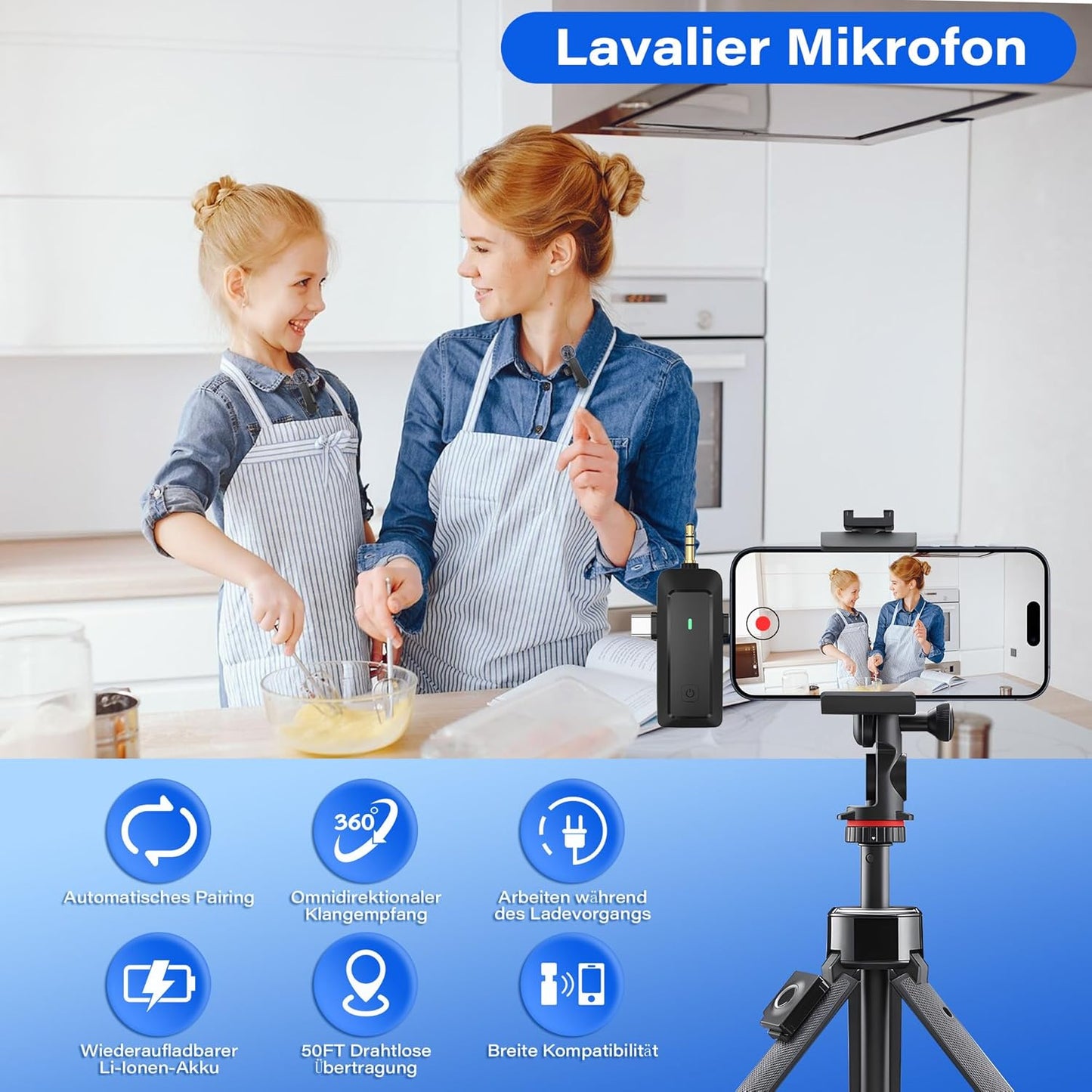 QINOJA Lavalier Mikrofon für iPhone Android Kamera – Mikrofon Handy für Videoaufzeichnung, Live-Streaming, YouTube, TikTok, Vlog, Interview