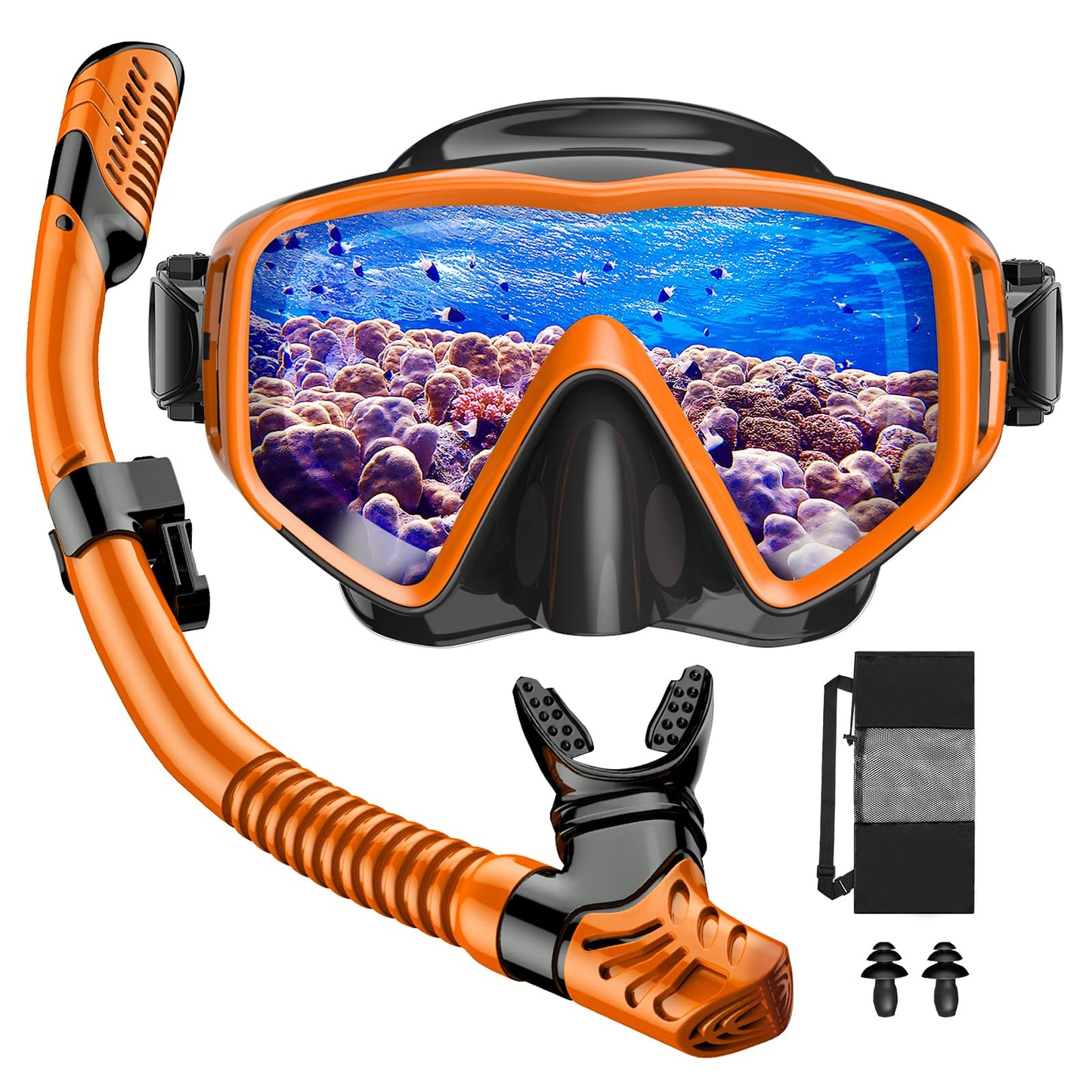 JEMULICE Schnorchelset Erwachsene, Schnorcheln Set mit Taucherbrille und Dry Schnorchel für Herren und Damen, Anti-Leck & Anti-Fog Tauchmaske aus Gehärtetem Glas für Tauchen, Schnorcheln und Schwimmen