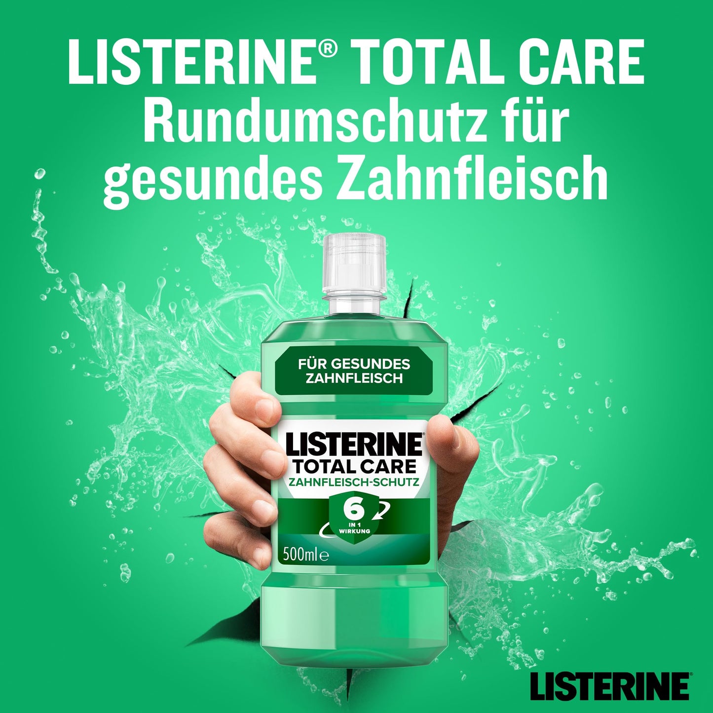 LISTERINE Total Care Zahnfleisch-Schutz (6 x 500 ml), antibakterielle Mundspülung mit Fluorid für gesundes Zahnfleisch, Zahnpflege Mundwasser reduziert Zahnbelag mit 6 in 1 Wirkung