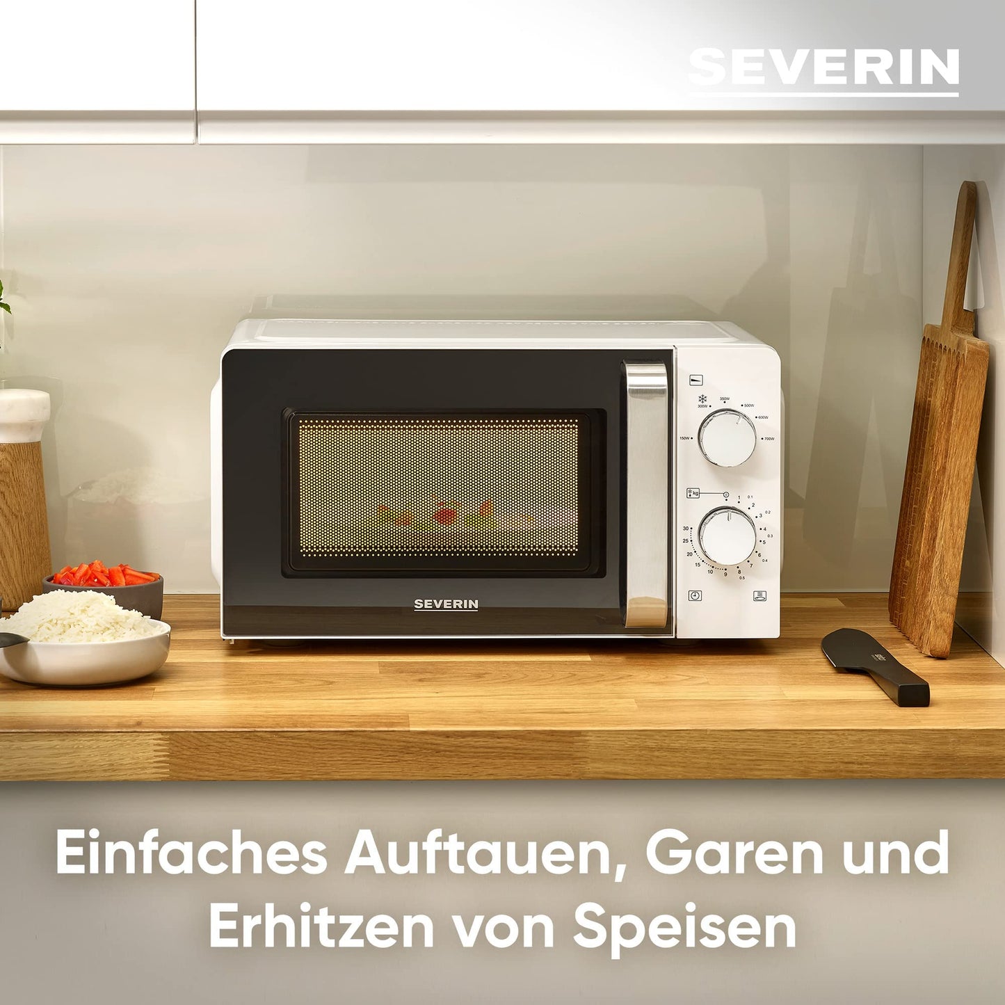 SEVERIN Mikrowelle Solo, zum Auftauen und Erhitzen, Mikrowellengerät mit Drehteller für gleichmäßige Wärmeverteilung, schwarz, MW 7886