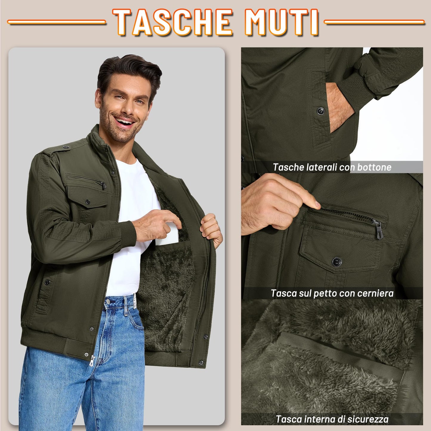 KEFITEVD Men’s Winter Fleece Jacket – Sherpa Lined Military Field Coat
