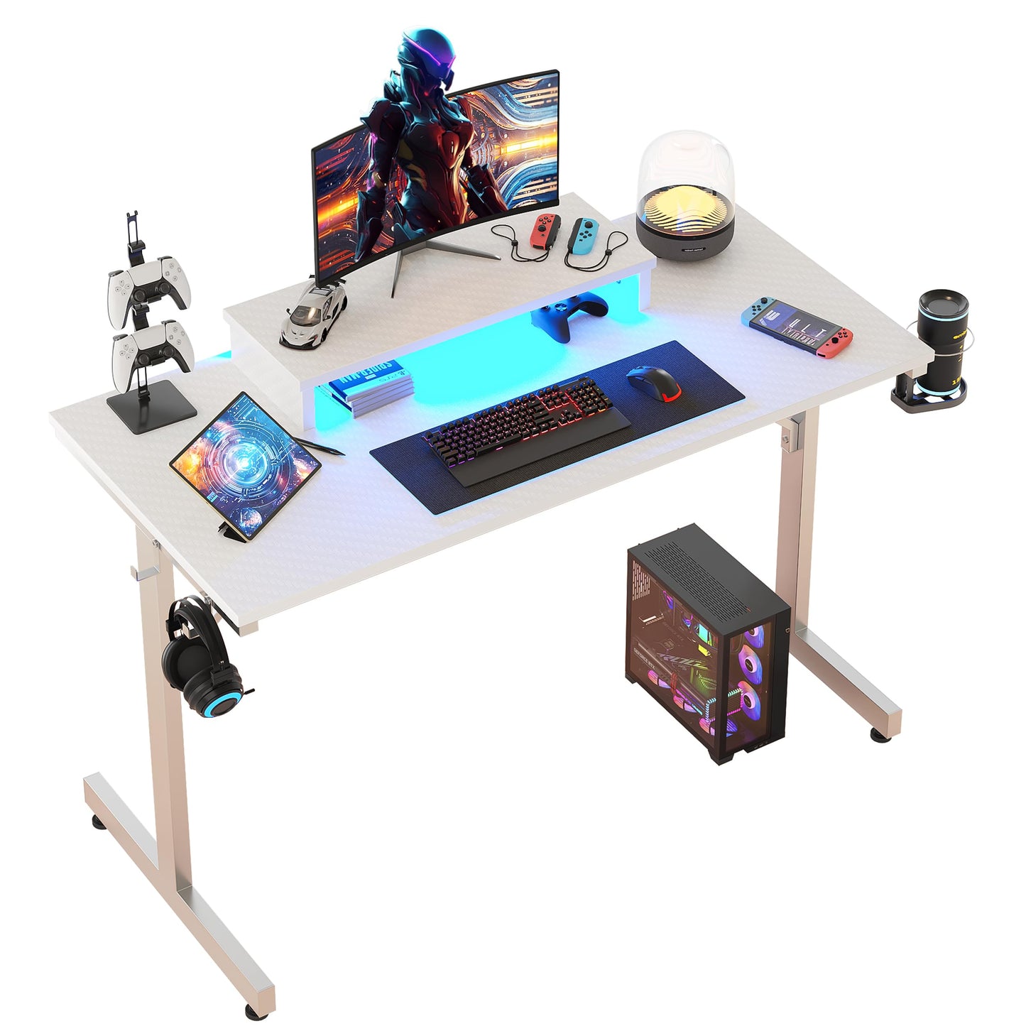 Bestier Kleiner Gaming-Schreibtisch 106,6 cm LED Computerschreibtisch mit Monitorständer, Gamer-Arbeitsstation mit Becherhalter & Headset-Haken für Home-Office, Schlafzimmer, kleine Räum