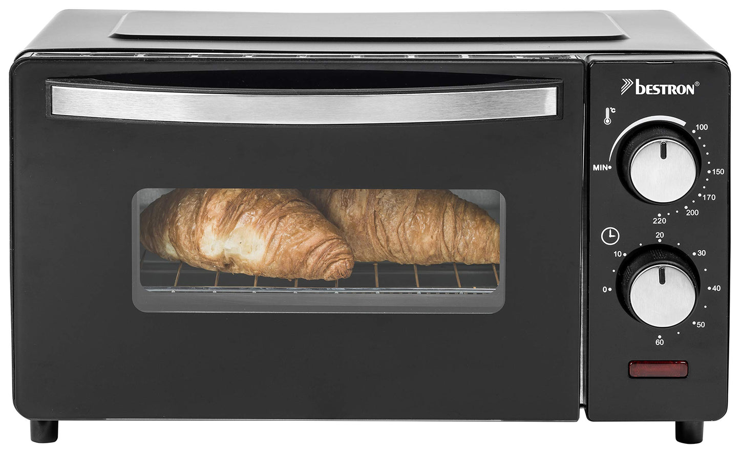 Bestron AOV9 Kompakter Mini-Backofen mit Ober-/Unterhitze, 9 Liter, 800 Watt, Schwarz