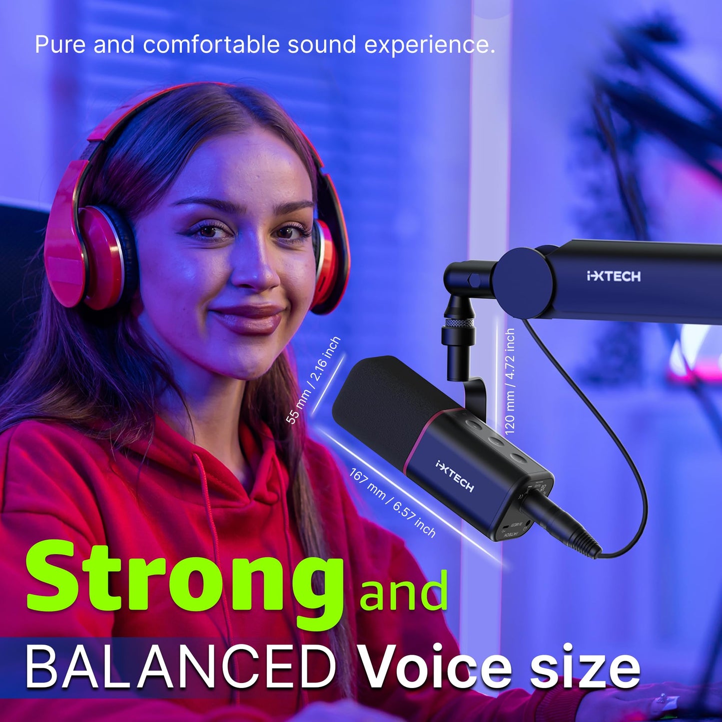 IXTECH Dynamisches Mikrofon mit Nierencharakteristik RGB Gesangsmikrofon USB XLR Studiomikrofon Software Stummschalttaste Microphone für Podcasting Streaming Aufnahme Gaming und Voice-Over Schwarz