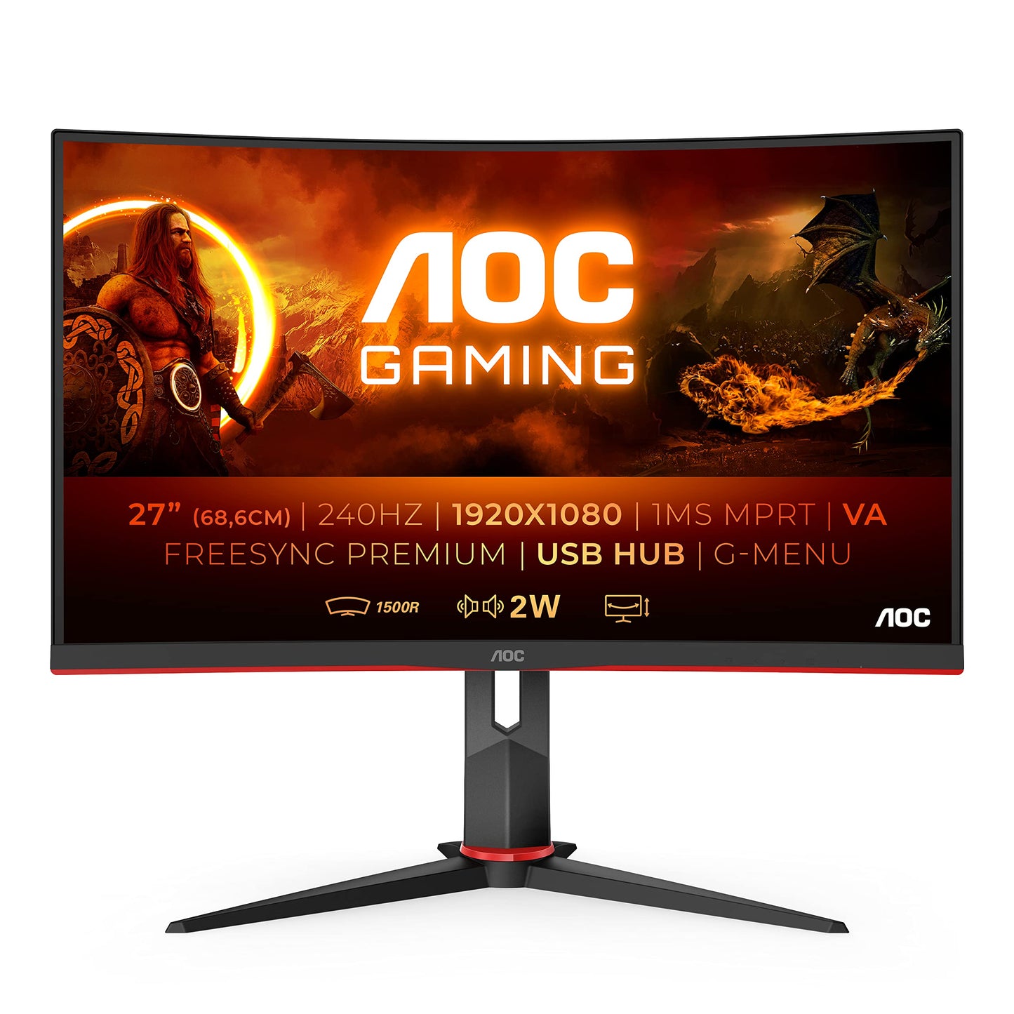 AOC Gaming CU34G2XPD – 34-Zoll-WQHD-Curved-Monitor, 180 Hz, schnelle VA, 1 ms GTG, FreeSync Premium, HDR400, höhenverstellbarer Standfuß (3440 x 1440, HDMI, DisplayPort, USB-Hub)