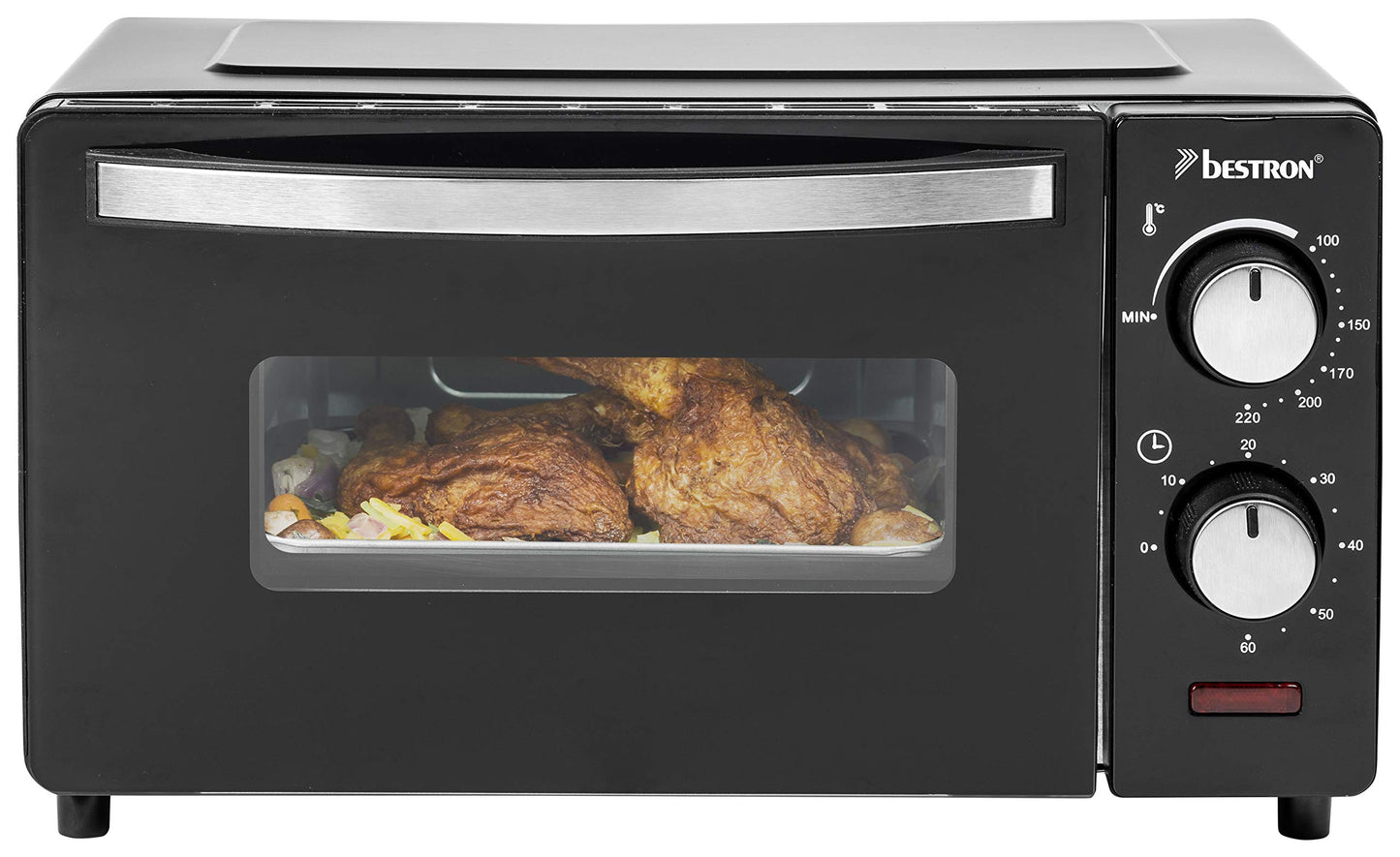 Bestron AOV9 Kompakter Mini-Backofen mit Ober-/Unterhitze, 9 Liter, 800 Watt, Schwarz