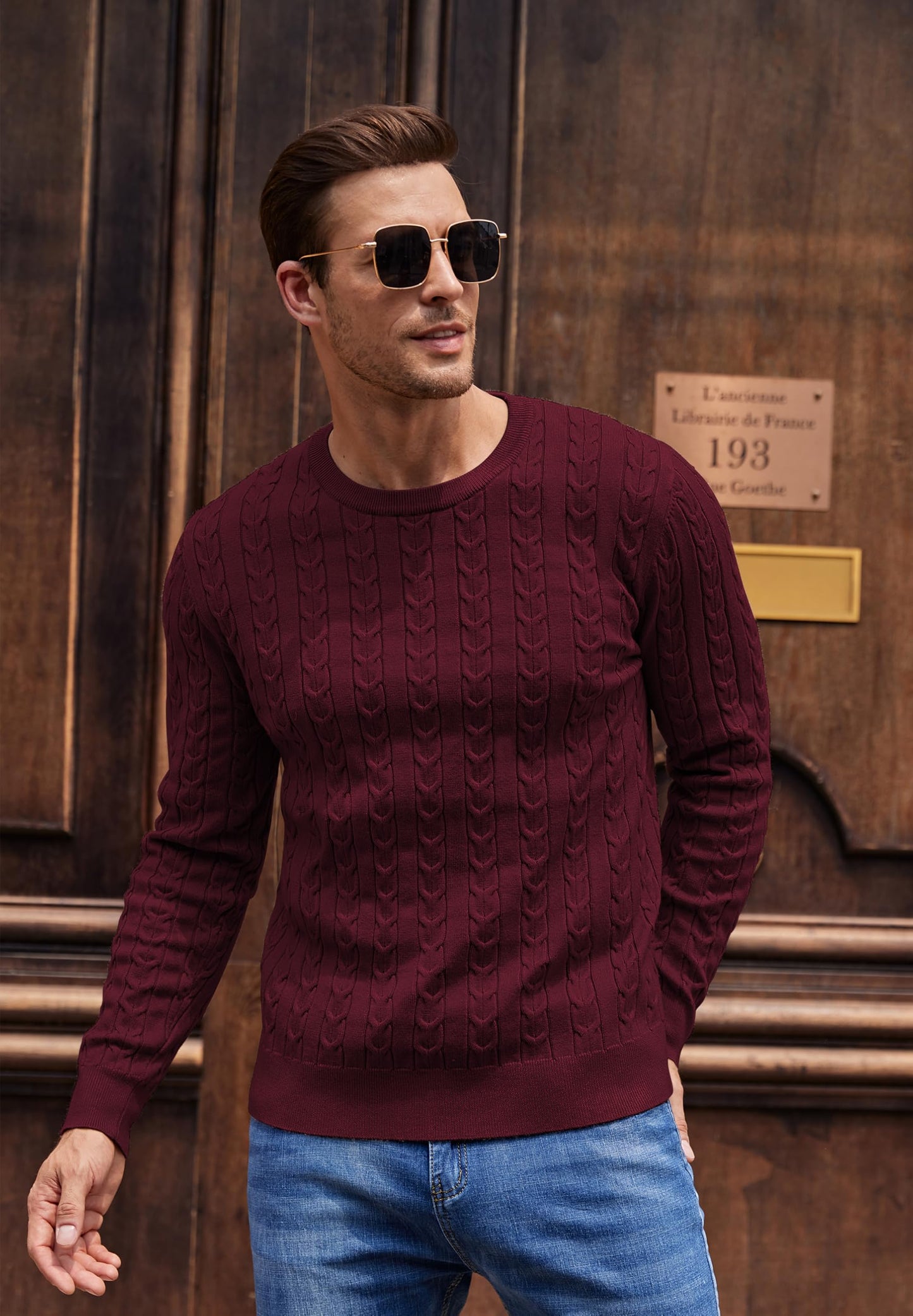 NITAGUT Men’s Cable Knit Sweater – Slim Fit Crewneck Pullover