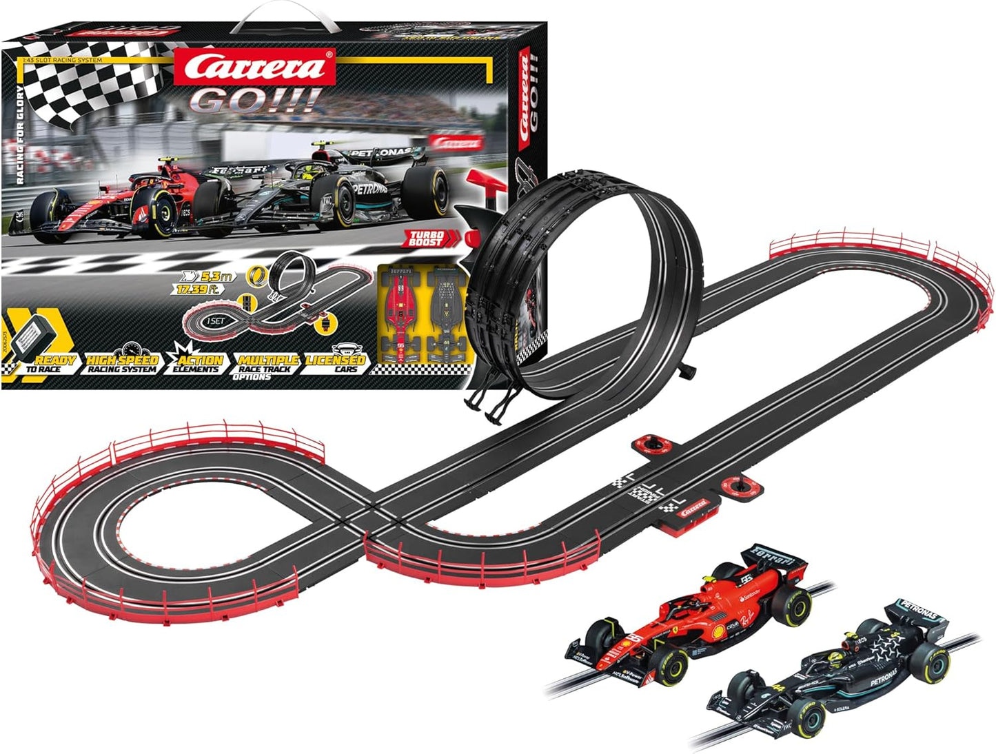 Carrera - 20062573 - Carrera GO!!! Racing for Glory Rennbahn-Set I Rennbahn mit lizensierten Slotcars | bis zu 2 Spieler | Für Kinder ab 6 Jahren & Erwachsene