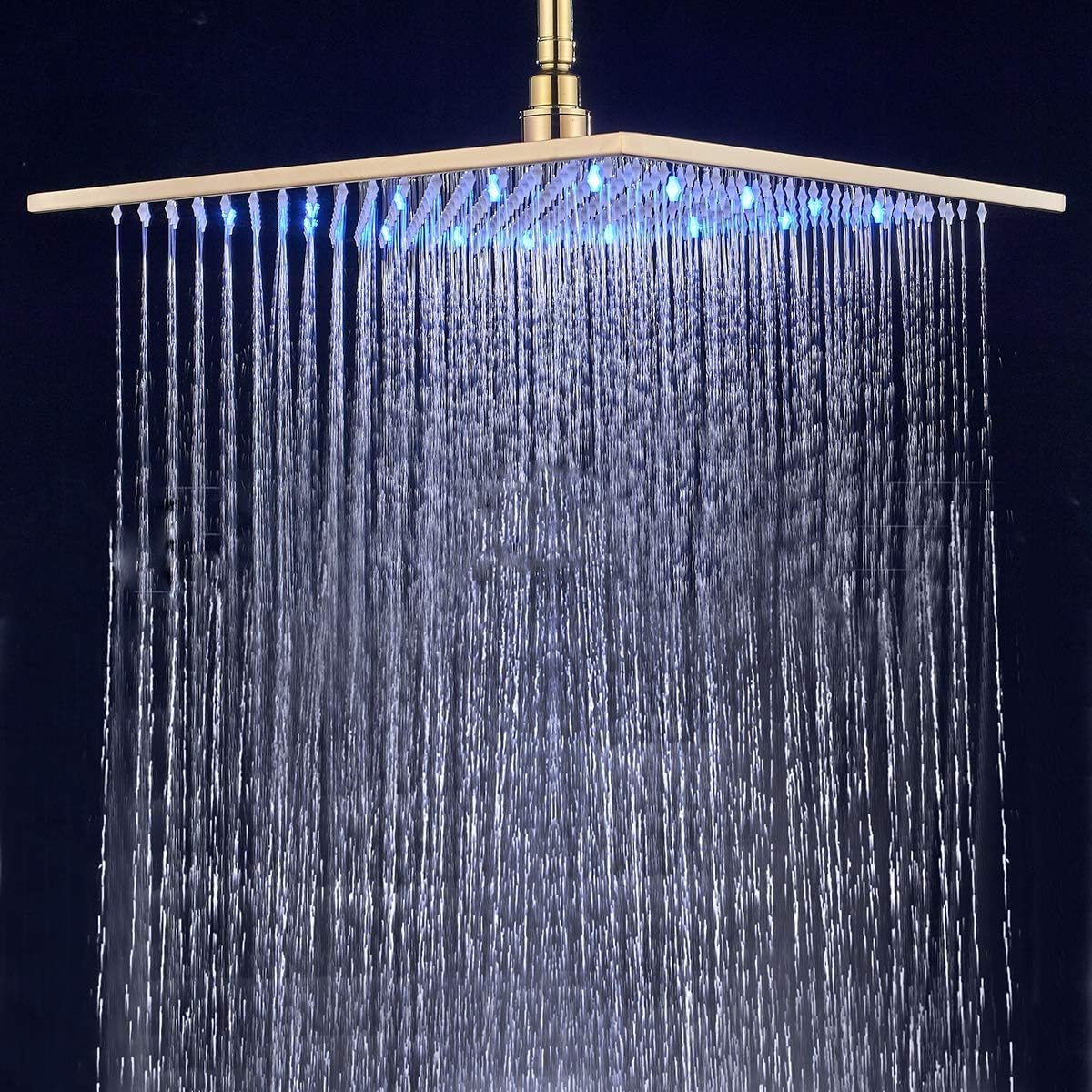 JUNSOTTOR 30 * 30cm Luxus LED Regendusche Einbau-Duschkopf Deckenbrause Quadrat Überkopfbrause Farbewelchseln nach Temperatur aus Messing Schwarz