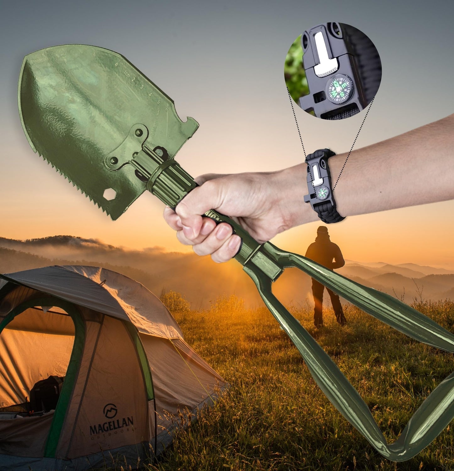 MiCadeau Klappspaten, Ostergeschenk, Geburtstagsgeschenk für Männer, Garten Spaten, Schaufel aus robustem Karbonstahl m. Gürteltasche, ideal fürs Abenteuer, Zelten, Outdoor, Autozubehör (Schwarz)