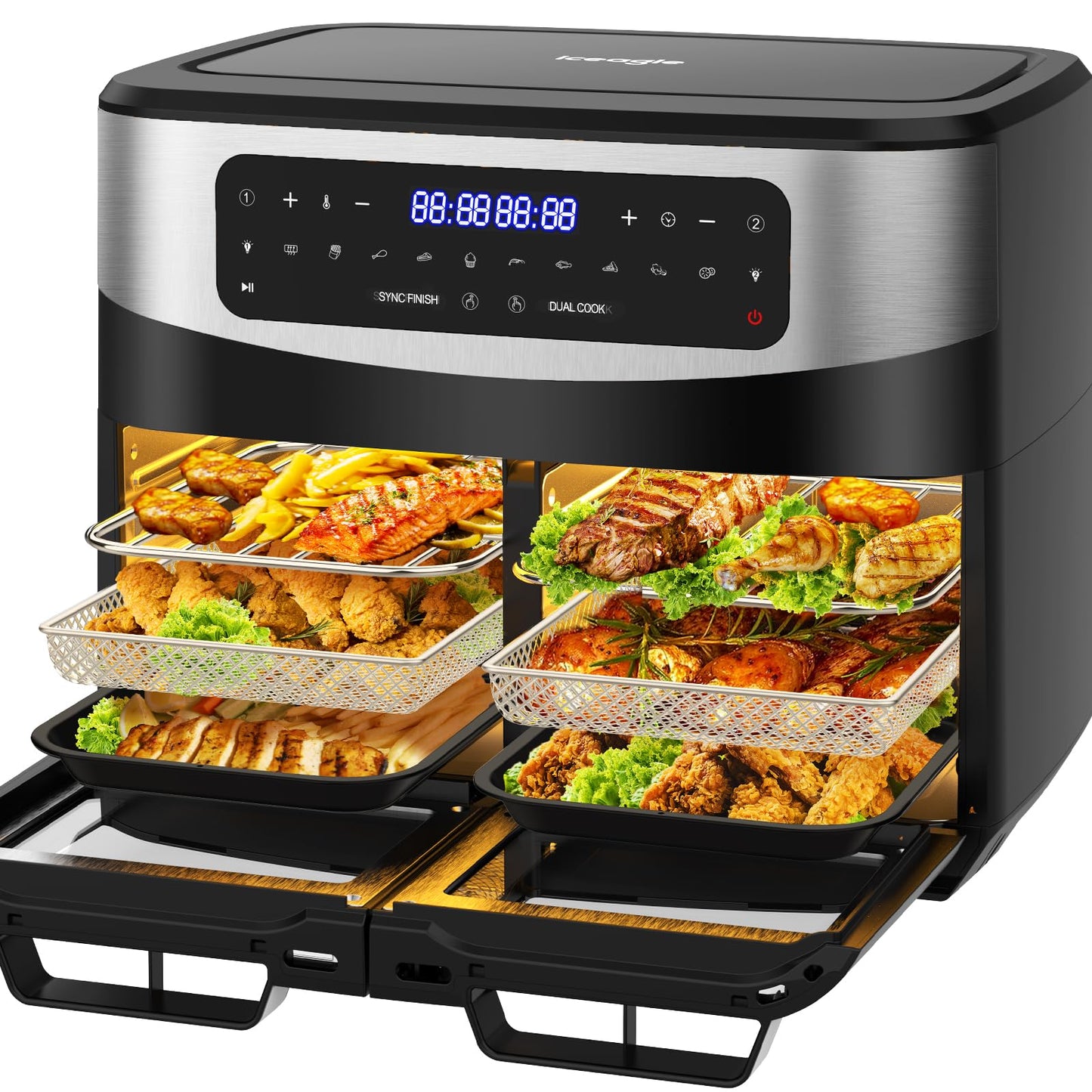 iceagle Heißluftfritteuse 6,5 L Airfryer XL - Fritteuse Ohne Fett mit Metallinnenraum | 1700W Heissluftfriteuse mit 8 Kochprogramme, Digitalem Display, mit deutschem Rezeptbuch