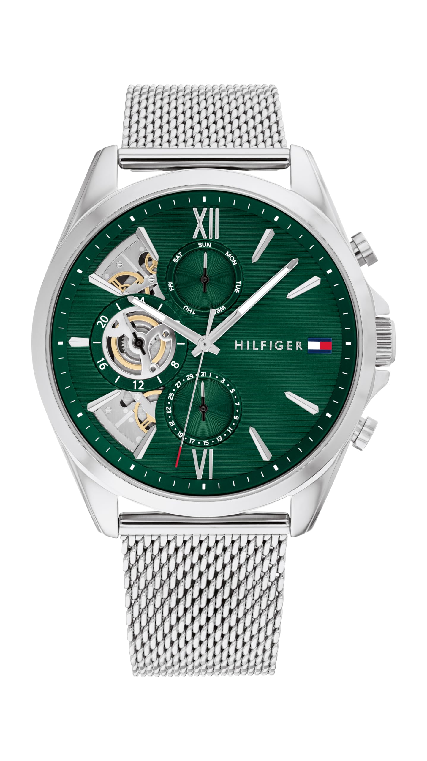 Tommy Hilfiger Multi Zifferblatt Quarz Uhr für Herren mit Silbernes Edelstahl-Mesh-Gliederarmband und Lederarmband