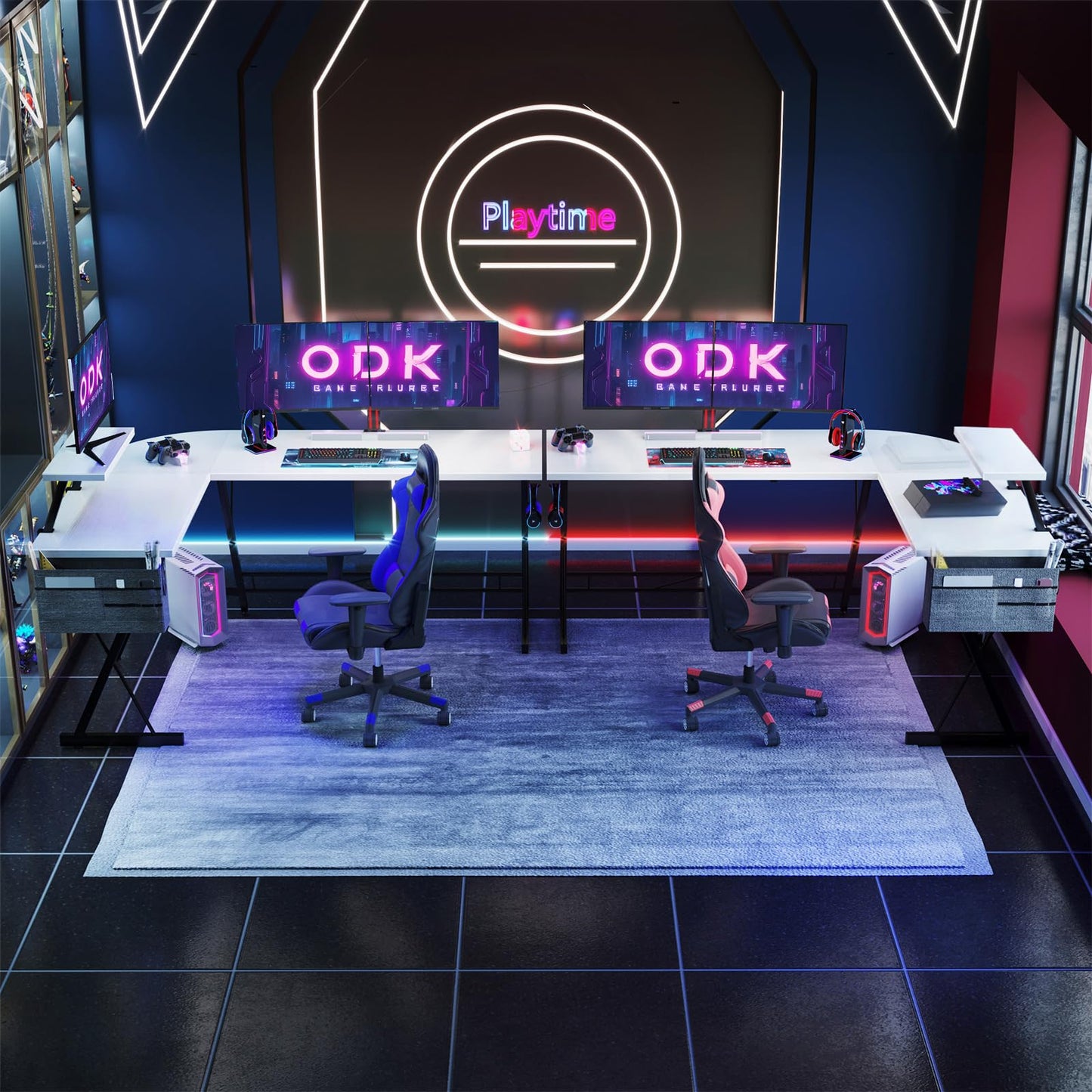 ODK Gaming Tisch, Gaming Schreibtisch Eckschreibtisch für Gamer, Schreibtisch L Form mit Monitorständer für Büro (Schwarz, 127 x 127 cm)